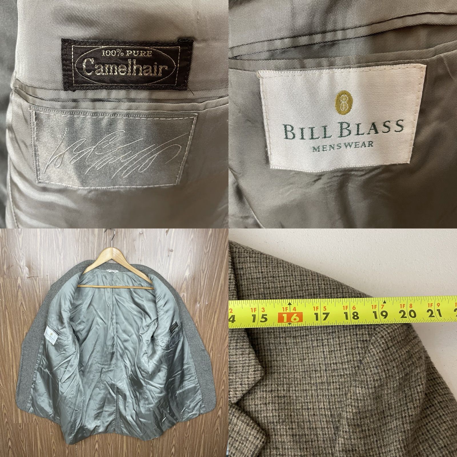 VINTAGE Bill Blass Sport Coat Mens 42R Green Multicolor 100% Camel Hair USA Made Blazer Jacket