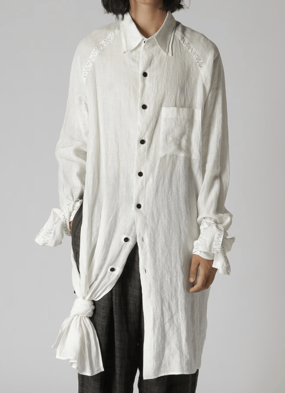 Yohji Yamamoto Yohji Yamamoto Pour Homme - Linen Gathered Hem Long Shirt Size US L / EU 52-54 / 3 - 4 Thumbnail