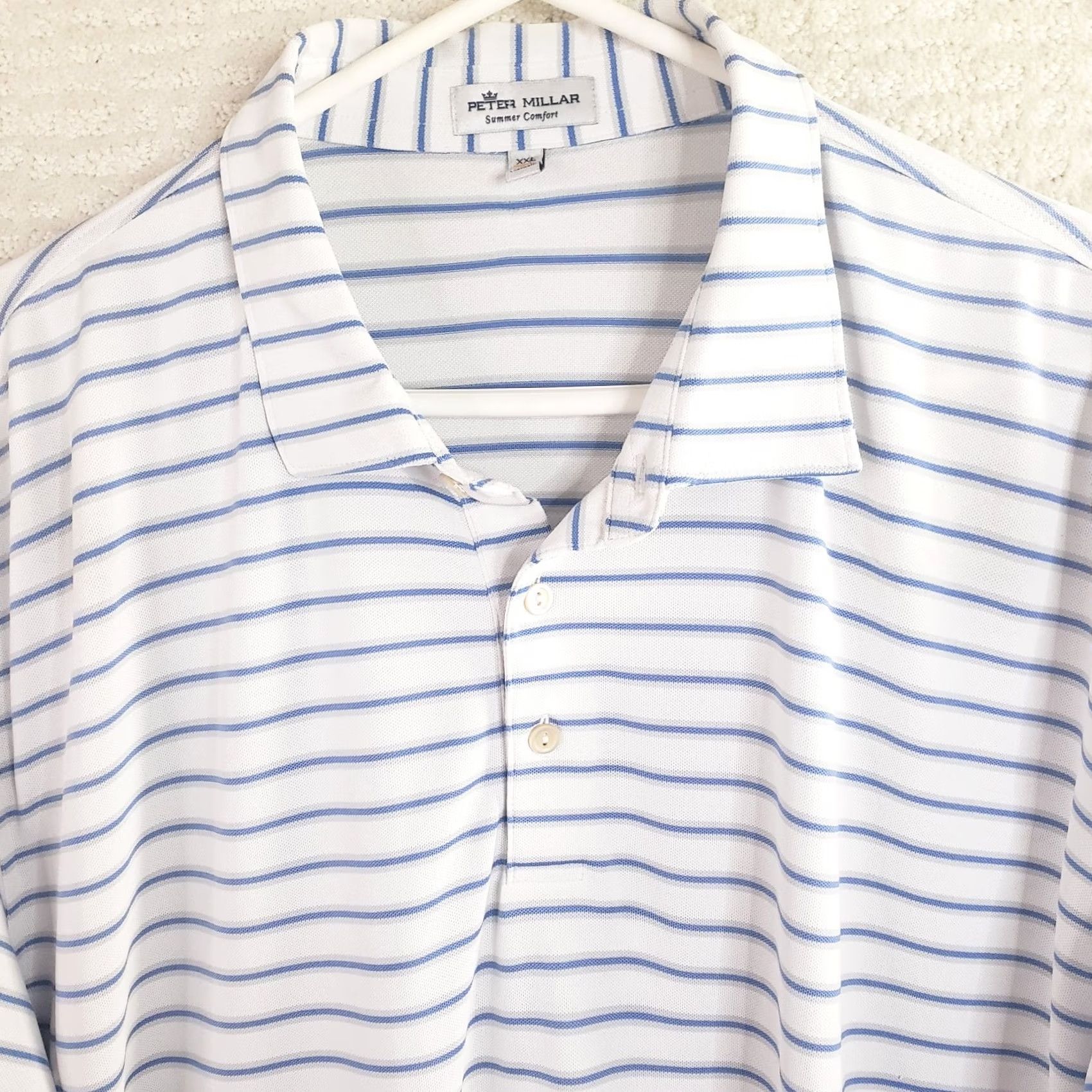 Peter Millar Peter Millar Polo Shirt Mens 2XL Summer Comfort Polo White Blue Gray Striped Logo Free Short Sleeve Collared Pullover Breathable Stretch Regular Fit Size US XXL / EU 58 / 5 - 3 Thumbnail