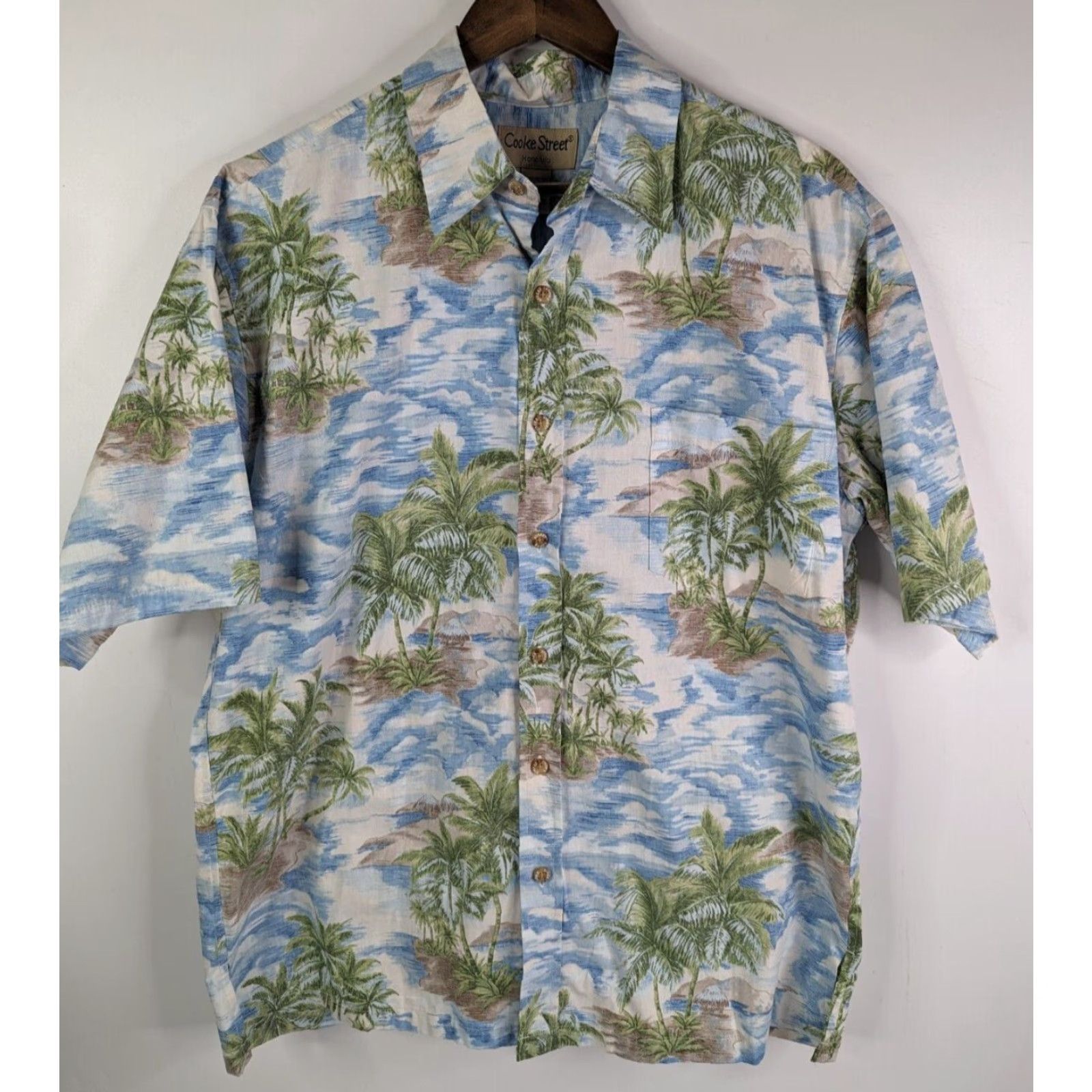 Vintage Cooke Street Mens Hawaiian Shirt Palm Trees Short Sleeve Size Medium Blue Cotton Button-Up Casual Size US M / EU 48-50 / 2 - 2 Thumbnail