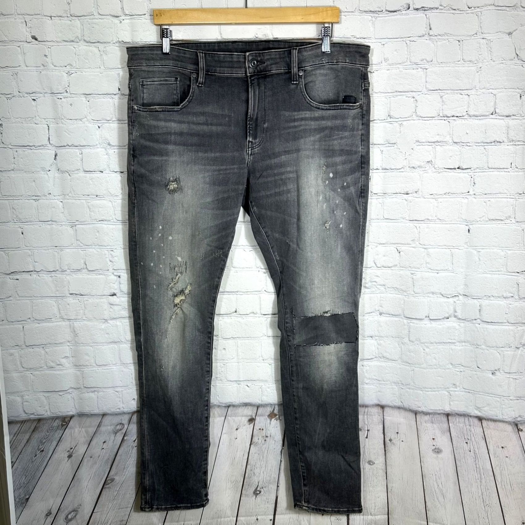 Vintage G-Star RAW 3301 Jeans Slim 5-Pocket Distressed Patch Gray Mens 38x32 Size US 38 / EU 54 - 2 Thumbnail