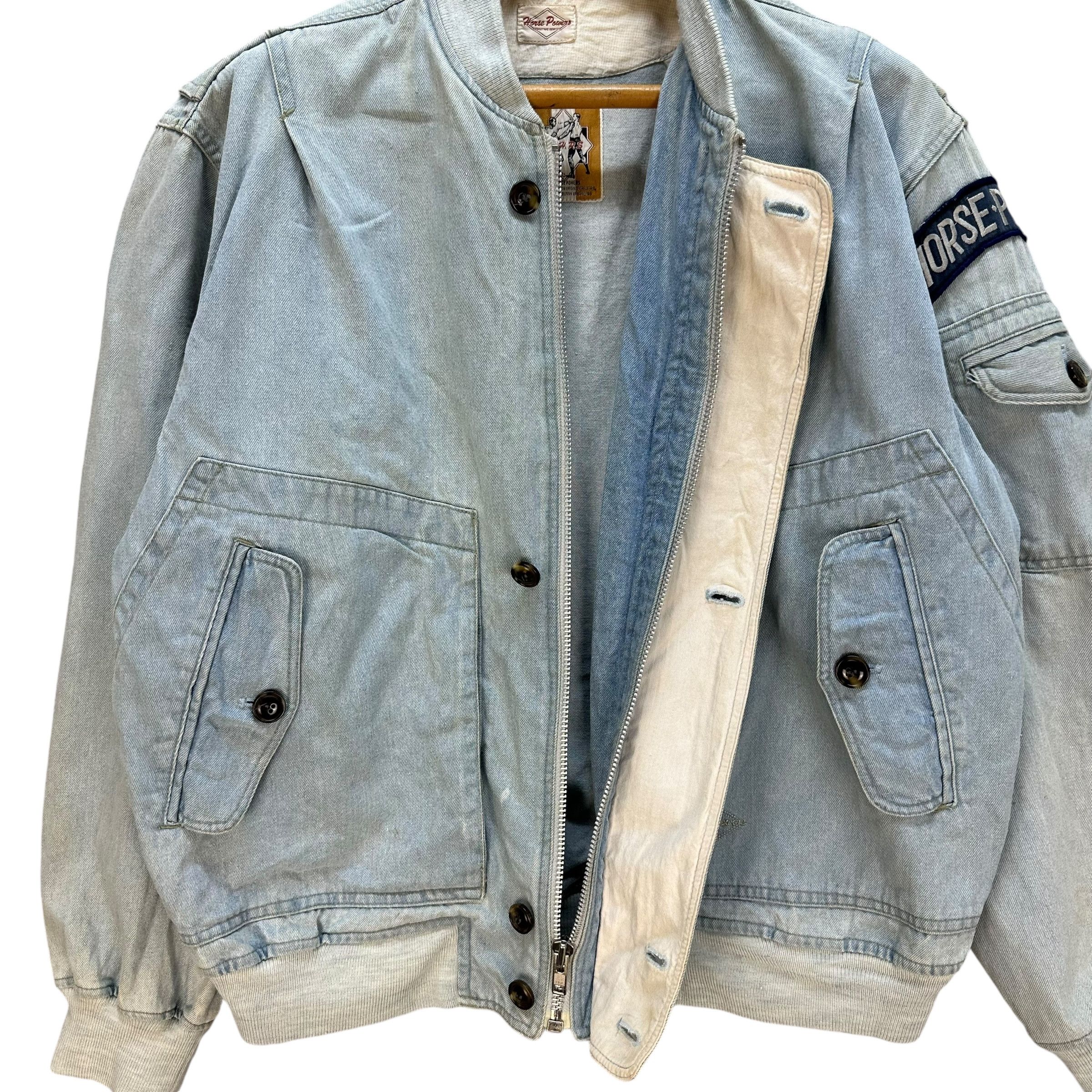 Vintage 90's HORSE POWERS 24 Denim Bomber Jacket #A60-1389 Size US XL / EU 56 / 4 - 8 Thumbnail
