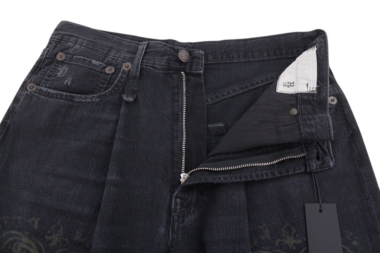 R13 DAMON PLEATED 26 Baroque Black Wide Jeans 89853 Size 26" / US 2 / IT 38 - 5 Thumbnail