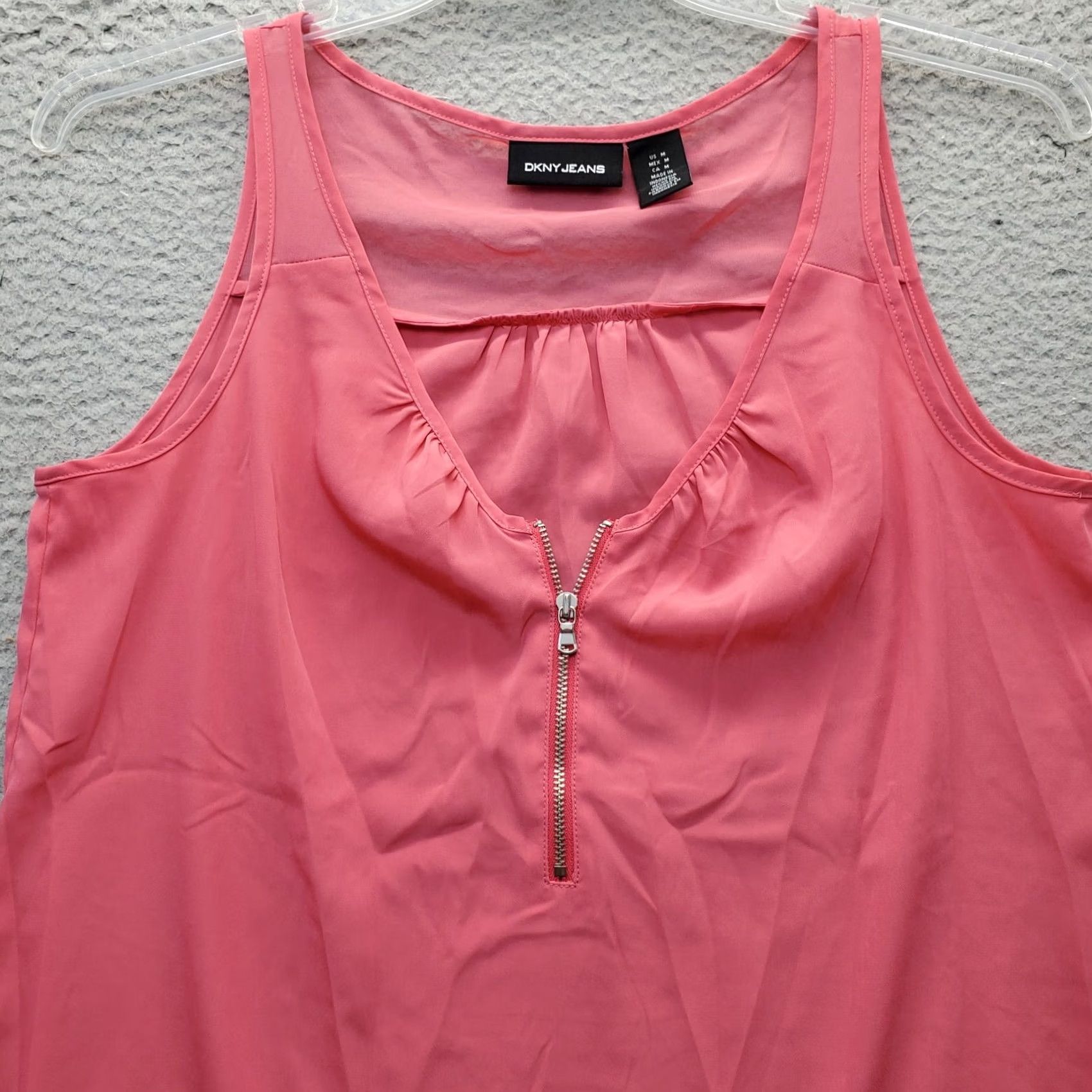 DKNY DKNY Jeans Tank Top Womens M Pink Solid Sleeveless Scoop Neck Front Zipper Size M / US 6-8 / IT 42-44 - 3 Thumbnail