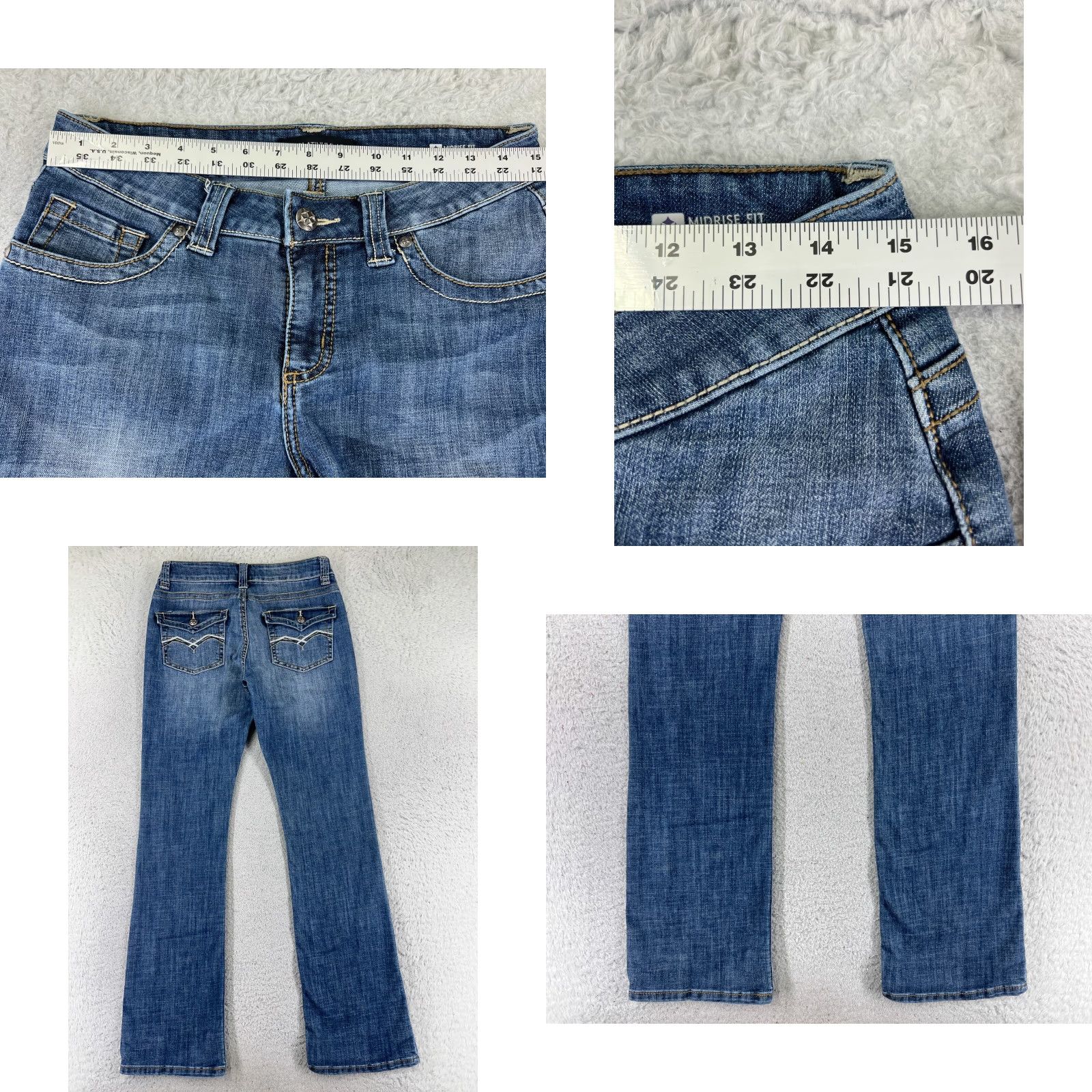 Lee Lee Jeans Women Bootcut Denim 28x32 Blue Mid Rise 8 Regular 5-Pocket Zipper Distressed Cotton Blend Cowboy Southwestern Designer N/A Size 30" / US 8 / IT 44 - 9 Thumbnail