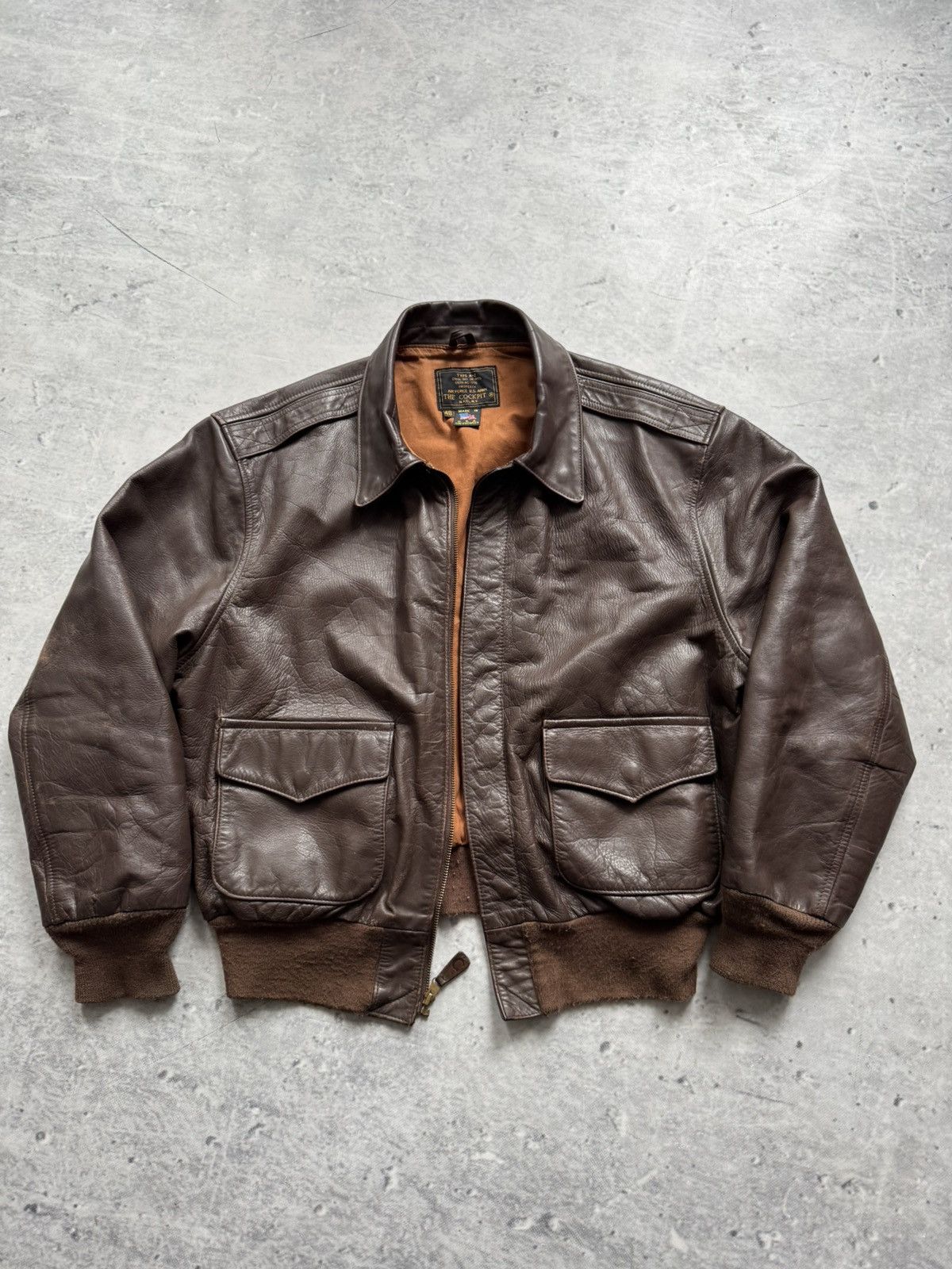 Cockpit USA Cockpit vintage leather jacket brown zip bomber Size US M / EU 48-50 / 2 - 1 Thumbnail