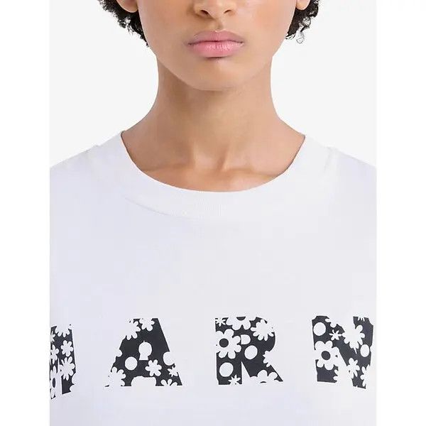Marni o1w1db10426 Logo-Print Relaxed Cotton T-Shirt in White Size S / US 4 / IT 40 - 4 Thumbnail
