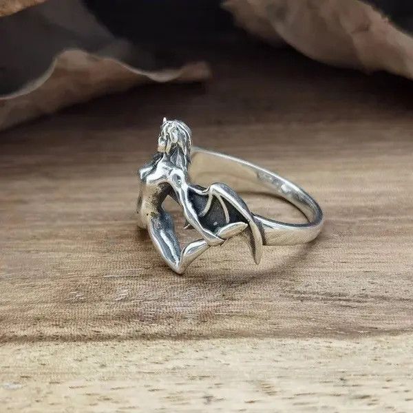 VIBE Demon Girl Ring Satan Devil Goth Punk Rock Jewelry Chrome Size ONE SIZE - 2 Thumbnail