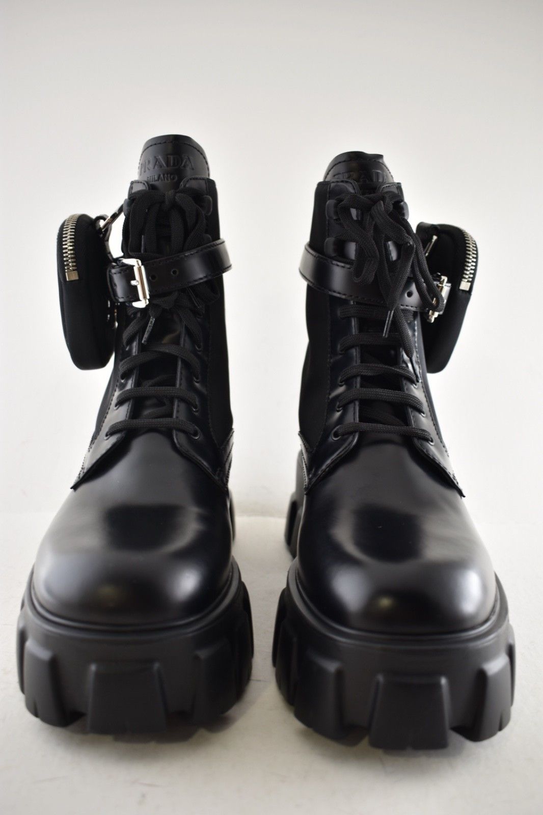 Prada Prada Monolith Leather Nylon Pouch Lug Sole Combat Boot 41.5 Size US 11.5 / IT 41.5 - 9 Thumbnail