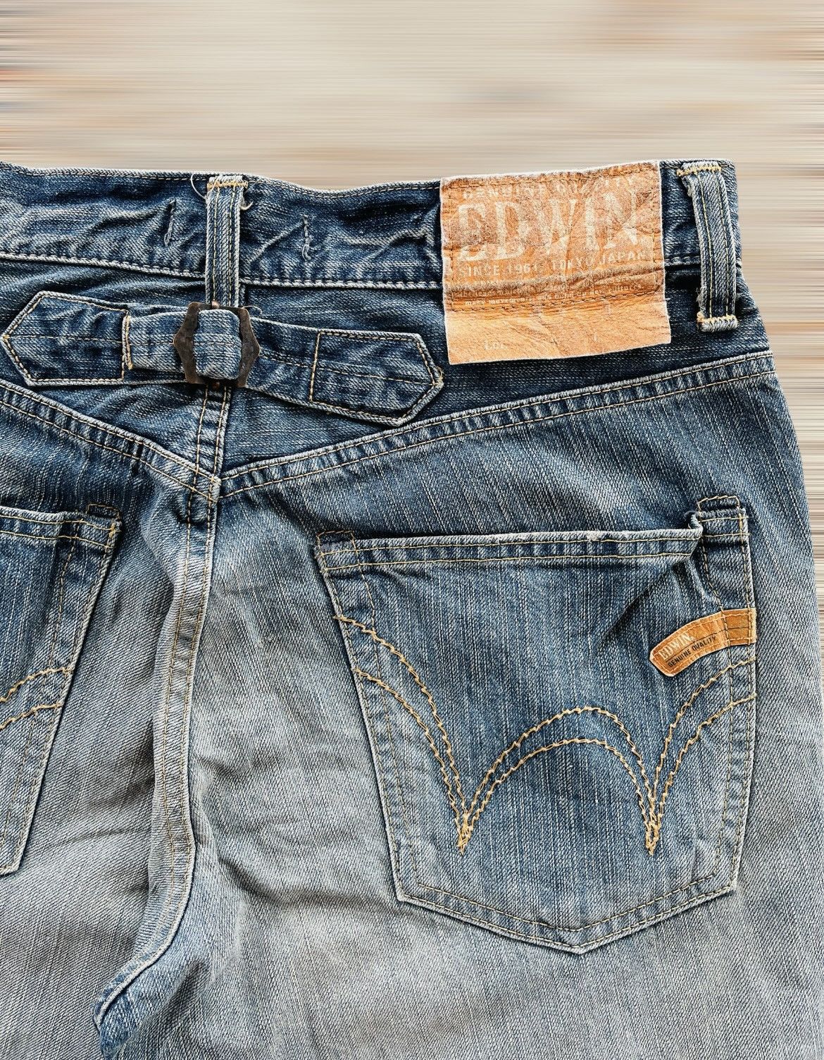 Edwin × Japanese Brand EDWIN WIDE SHORT BUCKLE BACK JEANS Size US 32 / EU 48 - 6 Thumbnail