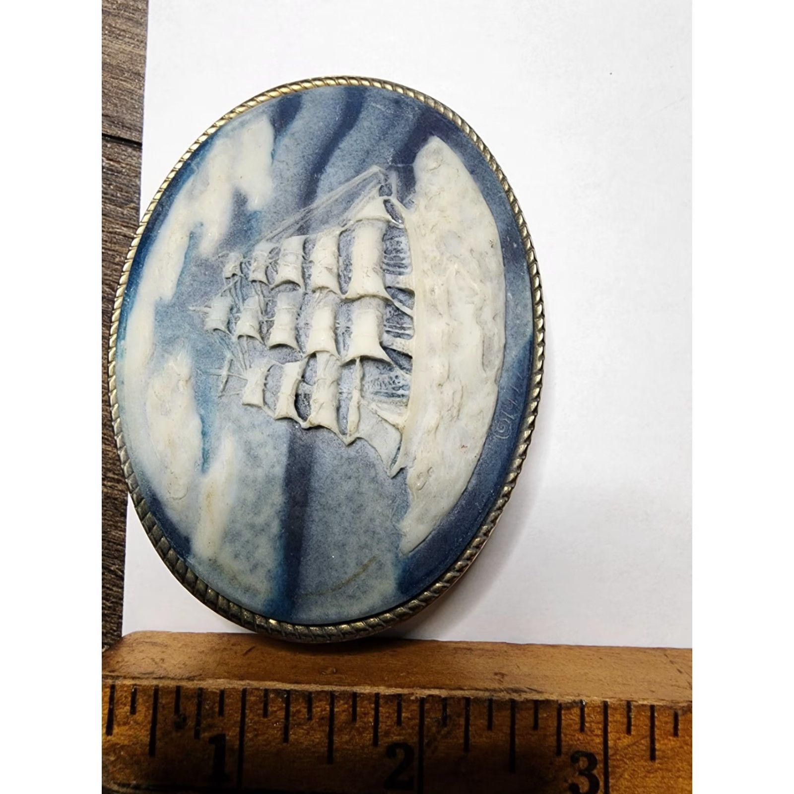 Vintage VINTAGE 1970s TALL SAILING SHIP INCOLAY STONE ART BELT & BUCKLE Size ONE SIZE - 3 Thumbnail