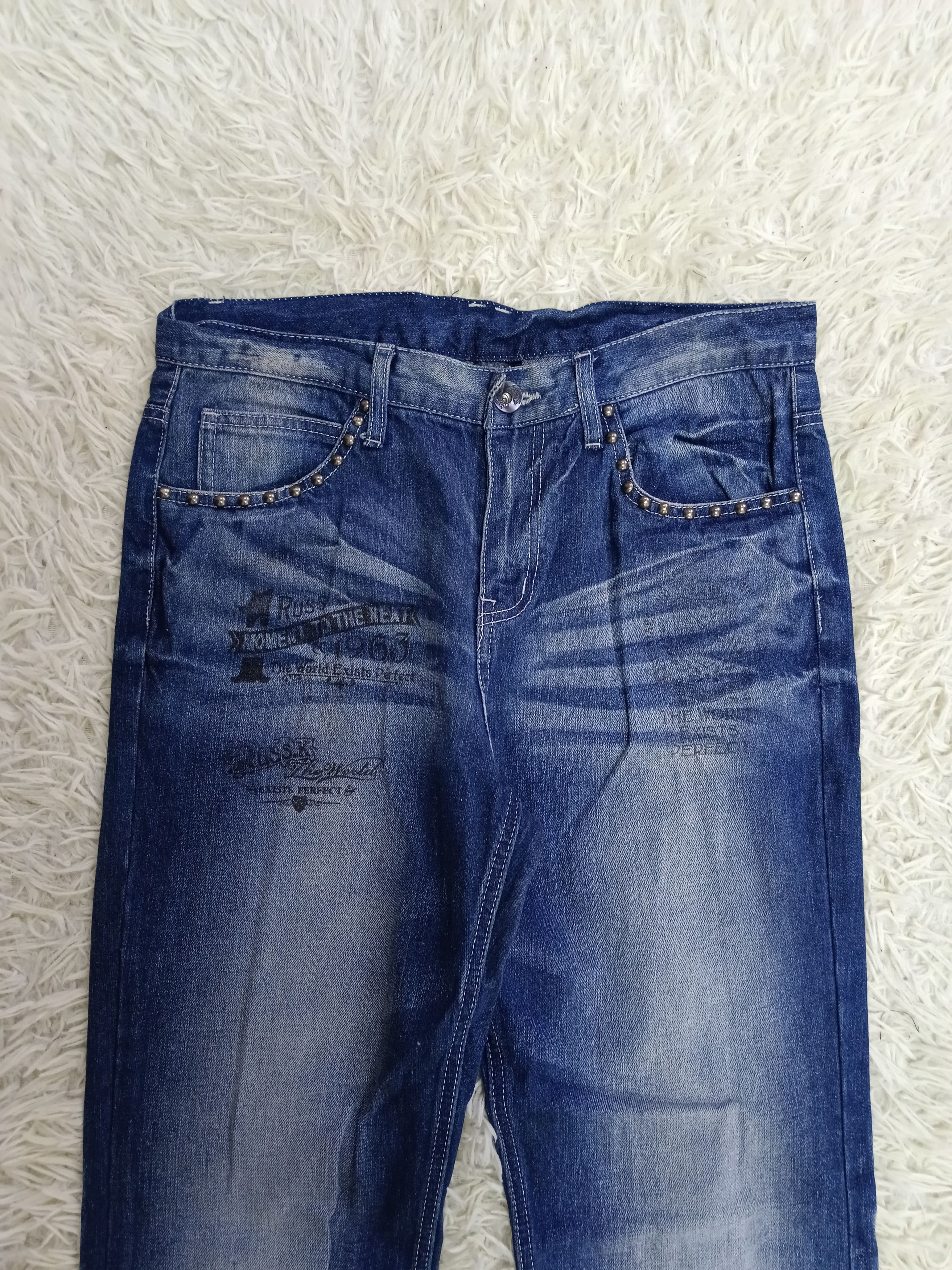 Japanese Brand WASHED BLUE STUDDED RUSS-K DENIM PANTS Size US 31 - 3 Thumbnail