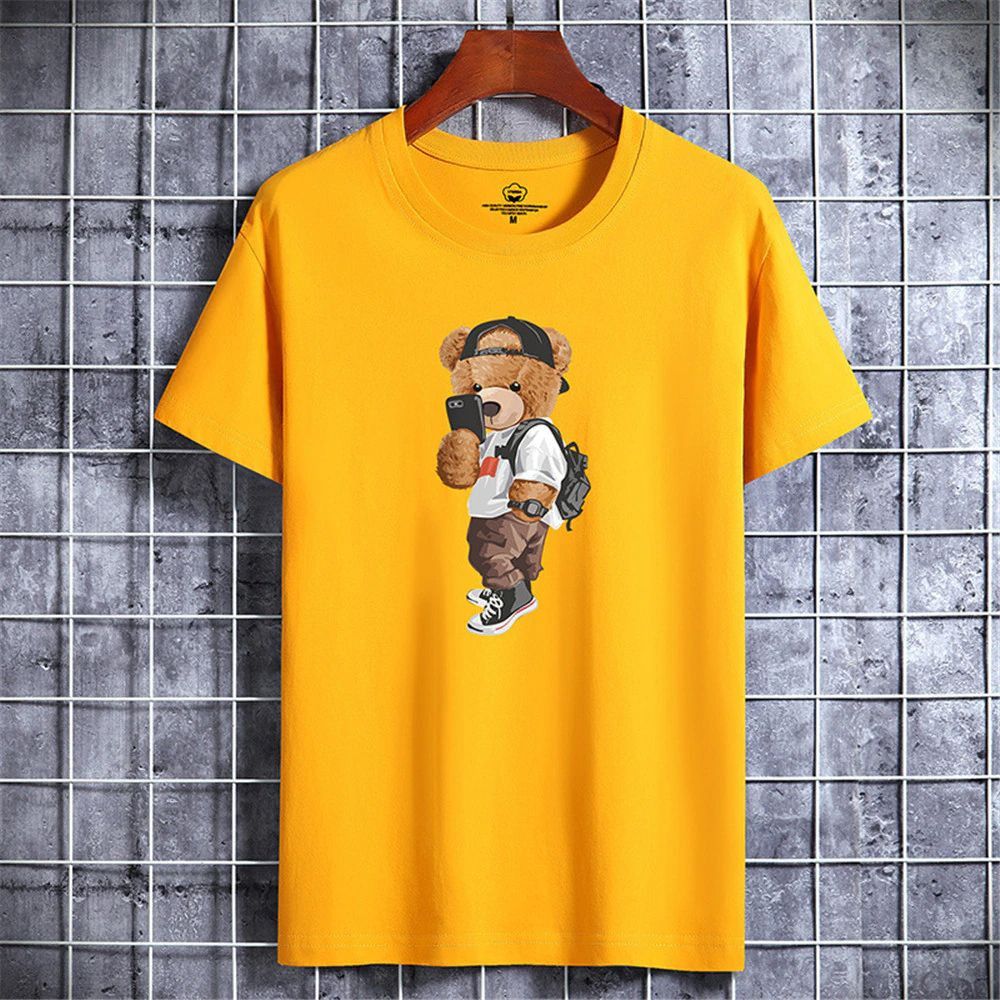 image of Funny Bear Harajuku Tshirt For Men Summer T-Shirt in Yellow (Size 2XL)