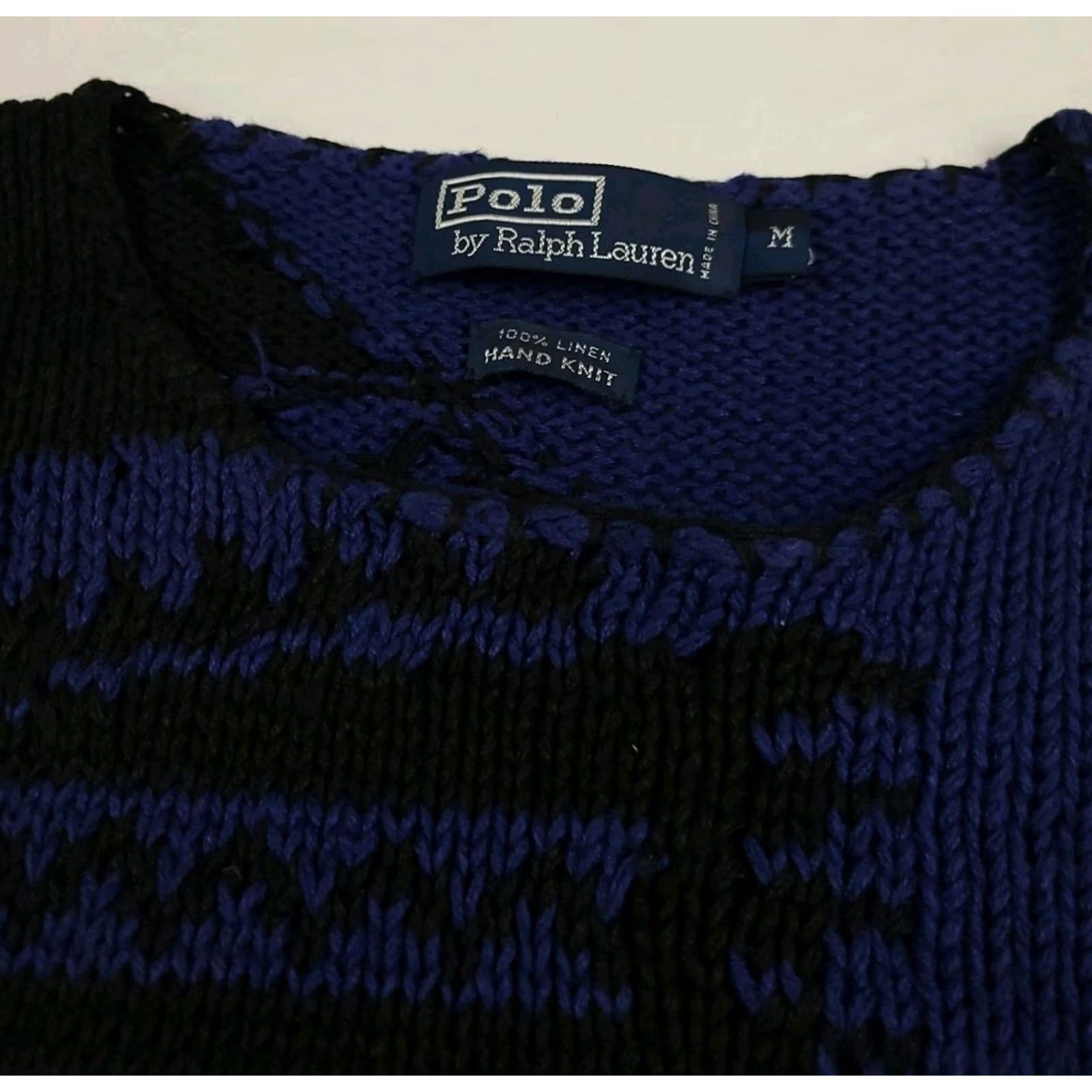 Polo Ralph Lauren VINTAGE Polo Ralph Lauren Sweater Mens M Blue Linen Hand Knit Tribal Native Abstract Rare Size US M / EU 48-50 / 2 - 4 Thumbnail