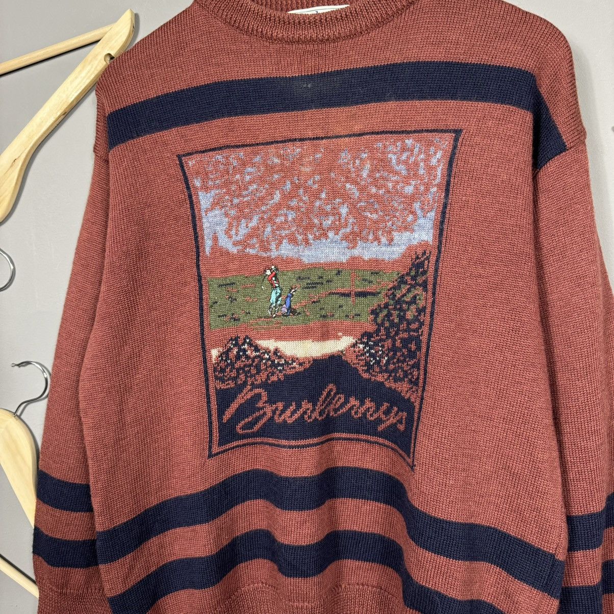 Burberry Vintage 80s Burberrys Golf Pure Wool Sweater Size US M / EU 48-50 / 2 - 2 Thumbnail