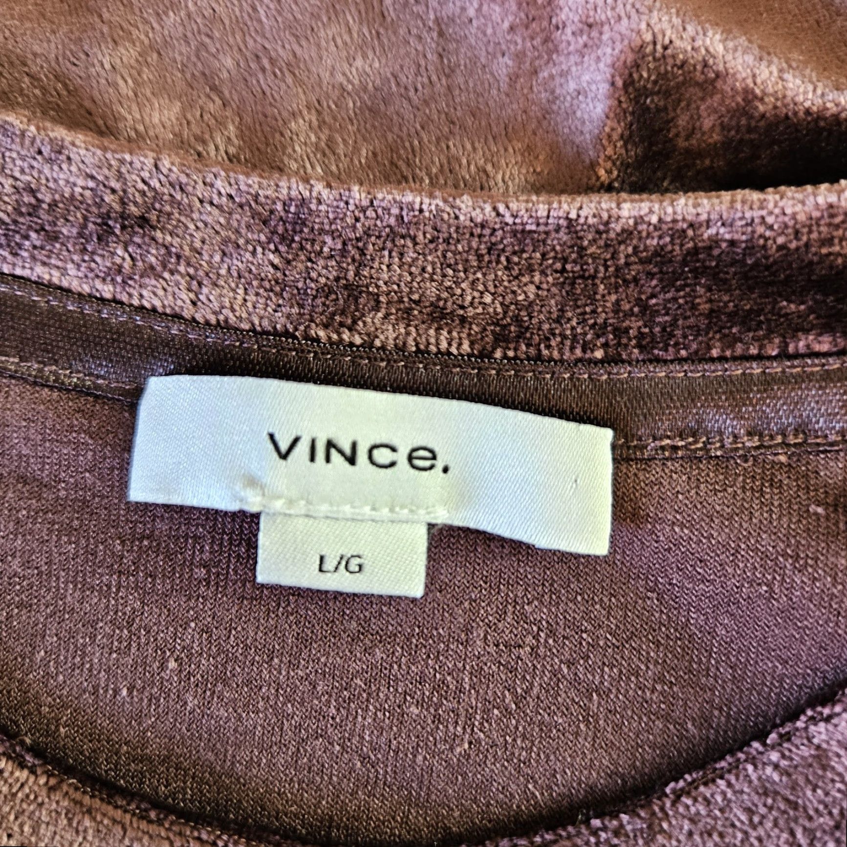 Vince Vince Womens Velour 3/4 Sleeve Crew Neck Top L Brown Blouse Size L / US 10 / IT 46 - 5 Thumbnail