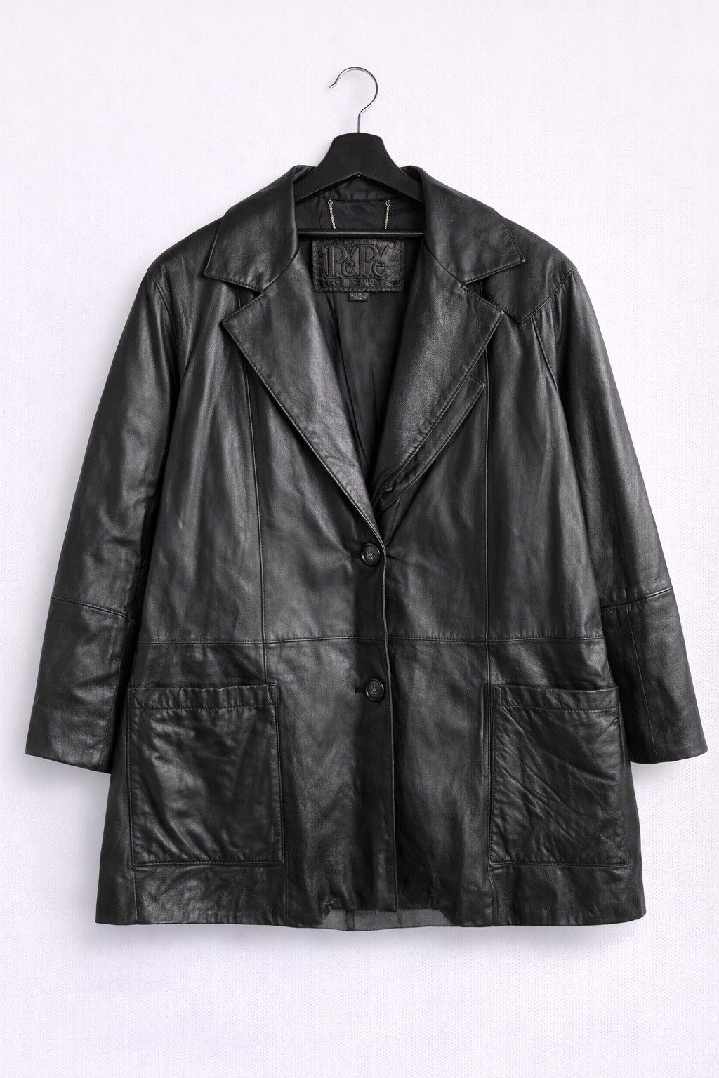 Pepe Jeans Vintage PePe Black Jacket Oversized Real Leather Coat Size L / US 10 / IT 46 - 1 Thumbnail