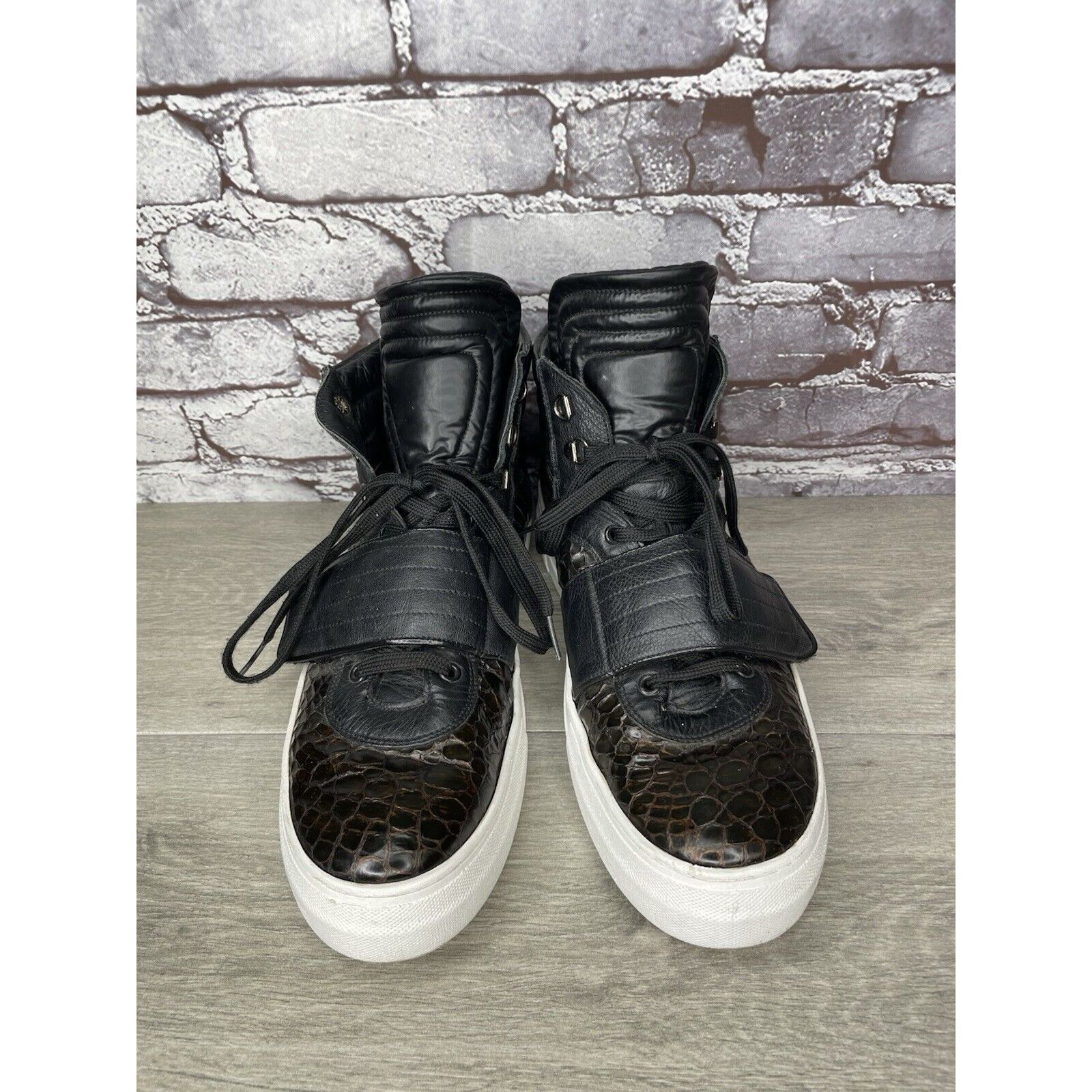 Savio Barbato Savio Barbato Brown Patent Croc Embossed High Top Strap Snea Size US 12 / EU 45 - 22 Thumbnail