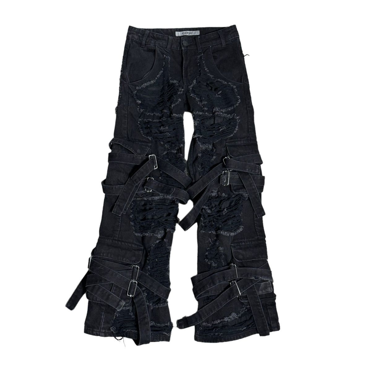 image of Deadstock Excess La Salvaged Denim Distressed Bondage Pants (30) in Black, Men's