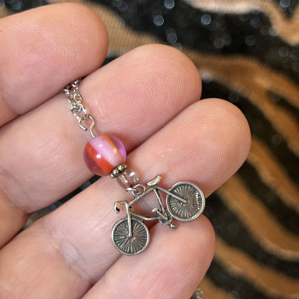 Handmade Handcrafted vintage beaded bicycle charm pendant necklace Size ONE SIZE - 1 Thumbnail