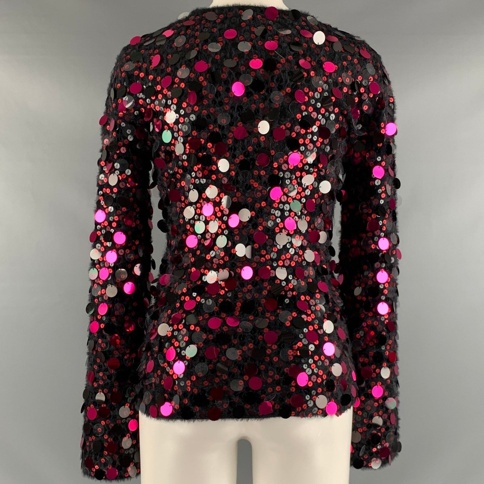 Emporio Armani EMPORIO ARMANI Black Pink Knit Payettes Crew Neck Pullover Size S / US 4 / IT 40 - 4 Thumbnail