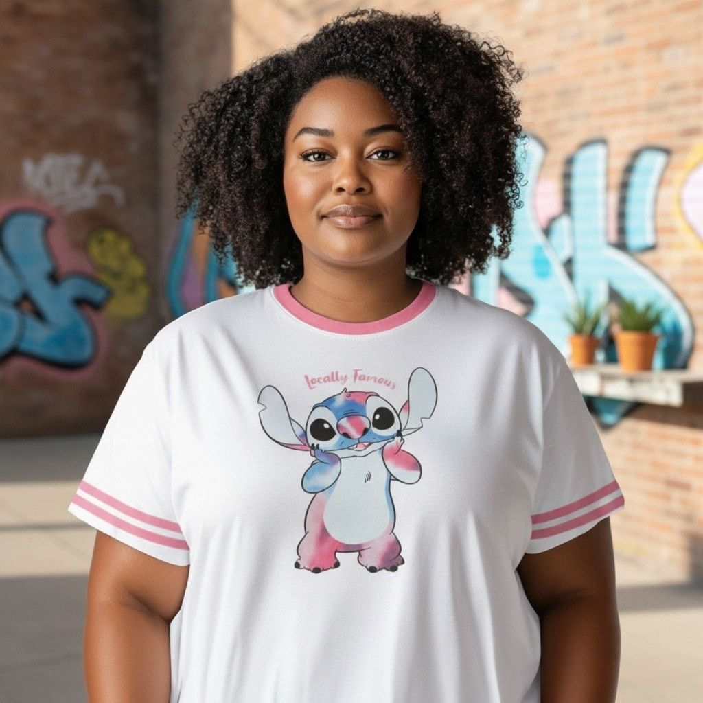 Disney Disney Stitch Locally Famous Graphic Tee White Pink Trim 2XL Size XXL / US 16-18 / IT 52-54 - 1 Thumbnail