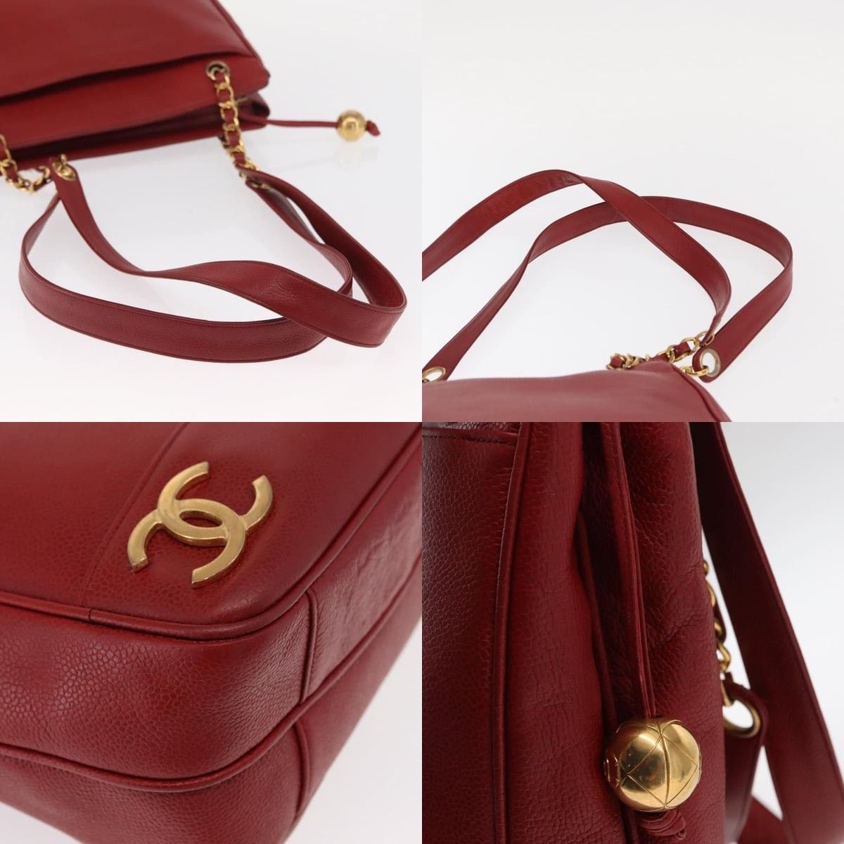 Chanel Chanel Caviar Skin Red Gold CC Tote Bag Size ONE SIZE - 4 Thumbnail