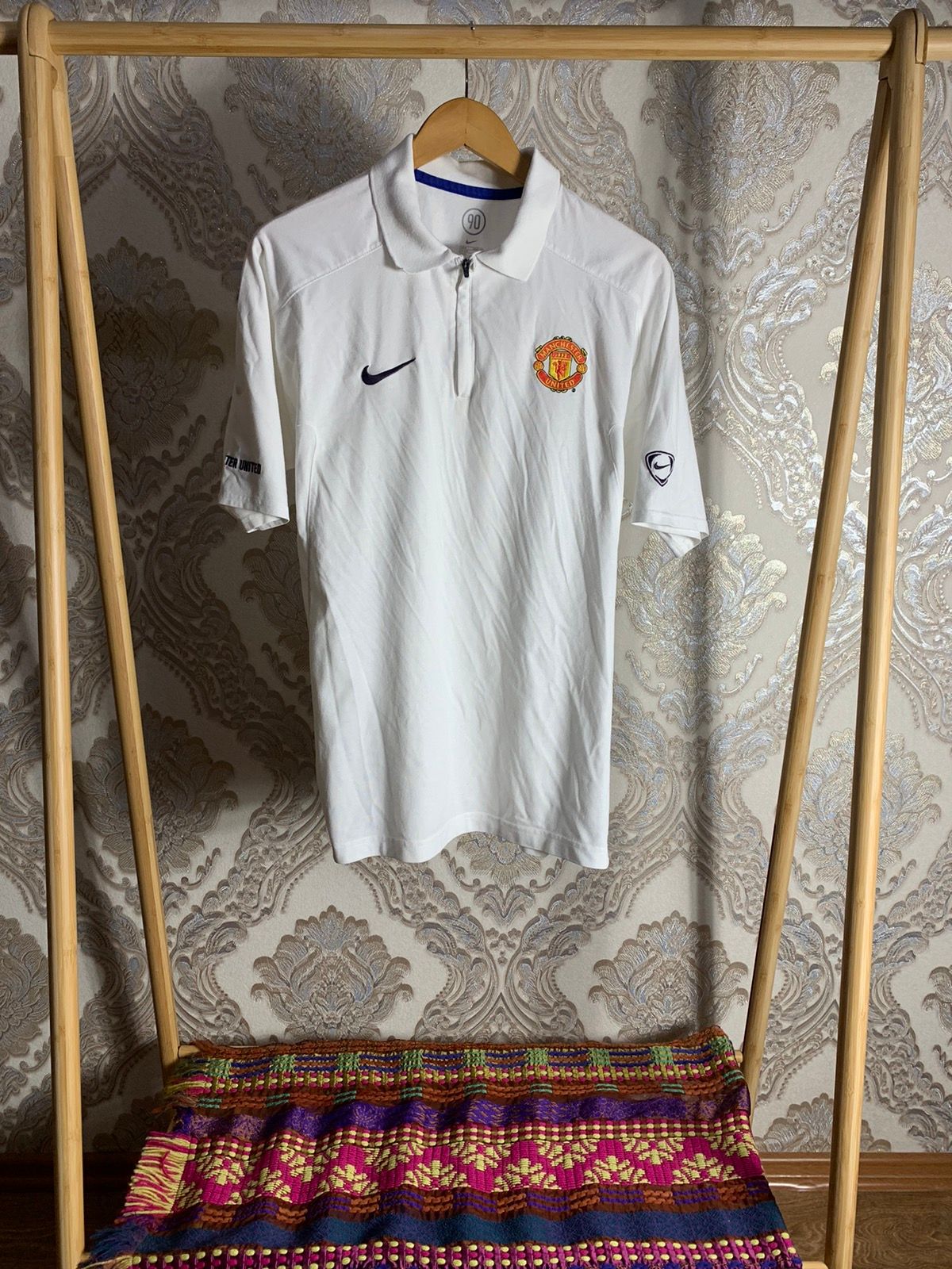Pre-owned Manchester United X Nike Vintage Nike Manchester United Soccer Jersey Y2k Drill In White