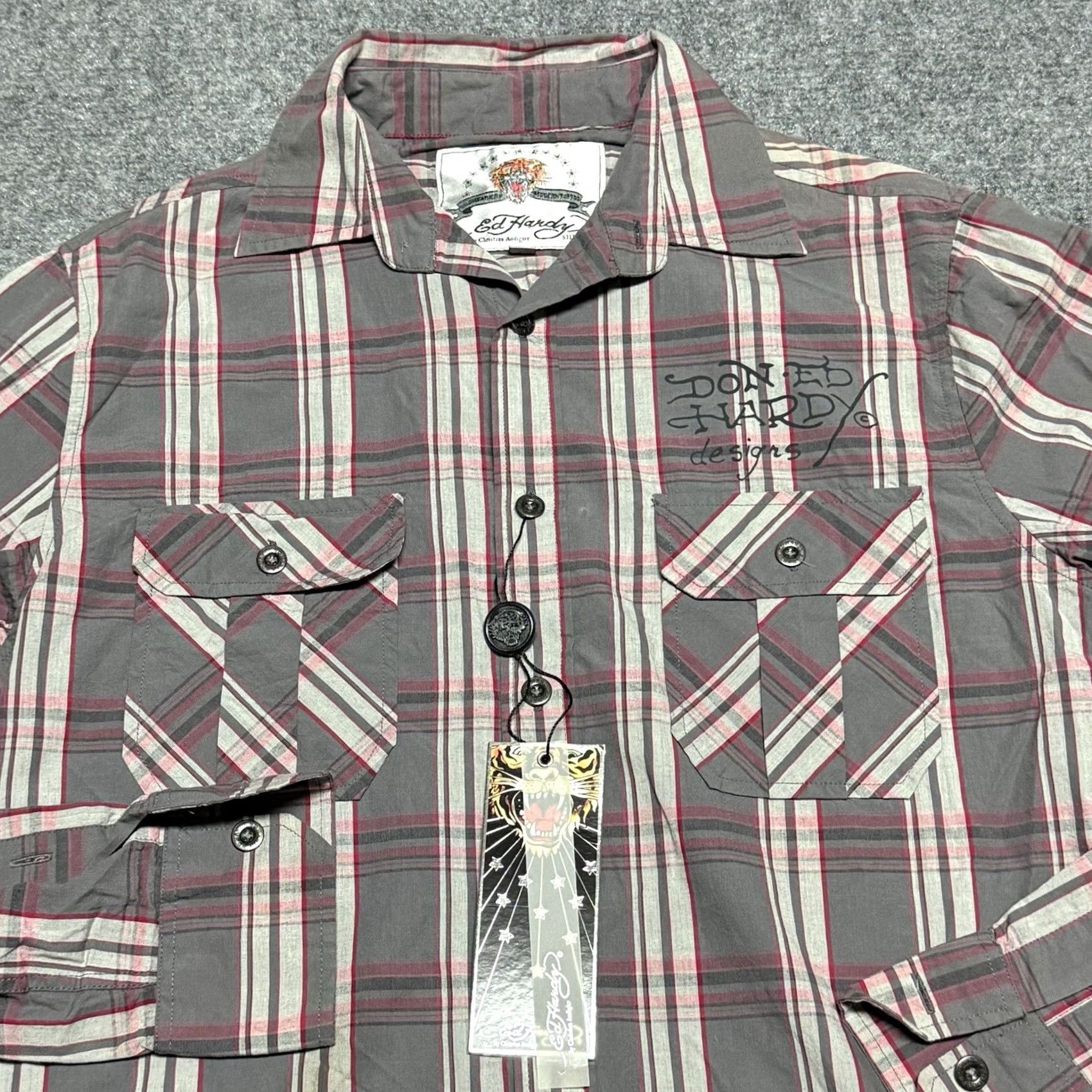 Ed Hardy Ed Hardy Shirt Mens S Gray Red Plaid Skull Born To Sin Christian Audigier NWT Size US S / EU 44-46 / 1 - 4 Thumbnail