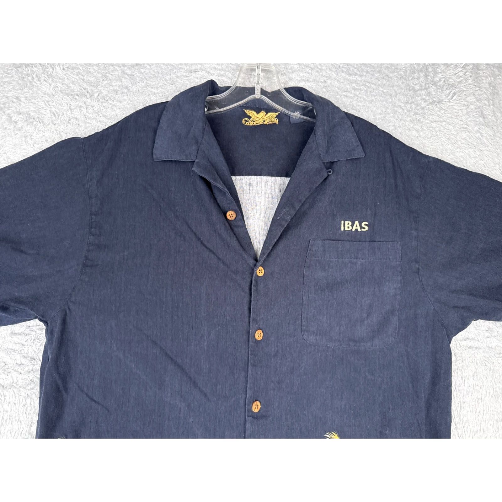 Vintage Eagle Dry Goods Shirt Men Small Blue Beige 100% Silk Palm Hut Wood Button Up Size US S / EU 44-46 / 1 - 4 Thumbnail