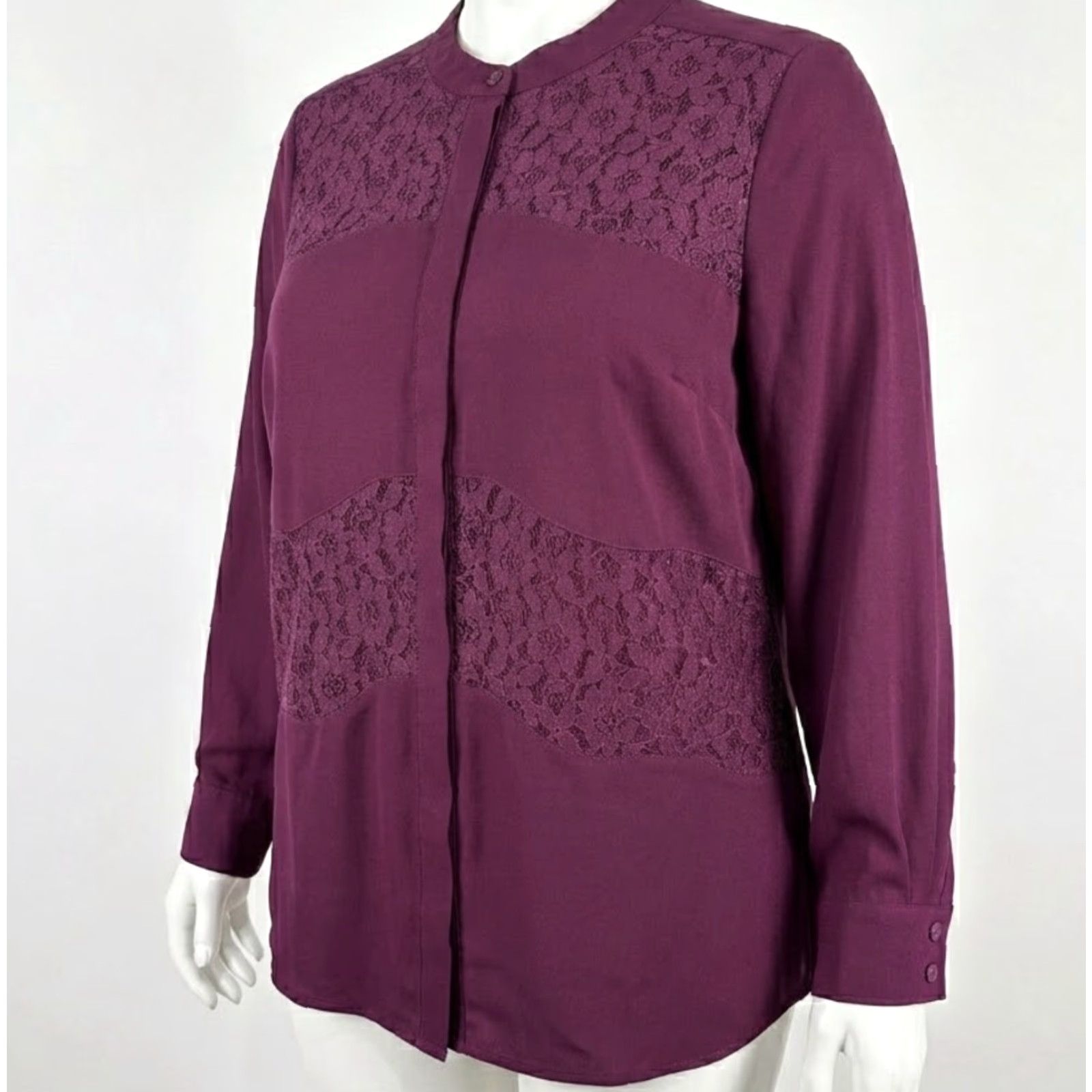 Vintage ANA Blouse Womens Plus 2X Purple Tunic Collared Lace Panel Long Sleeve Feminine Vintage: No (remove) Size XXL / US 16-18 / IT 52-54 - 2 Thumbnail