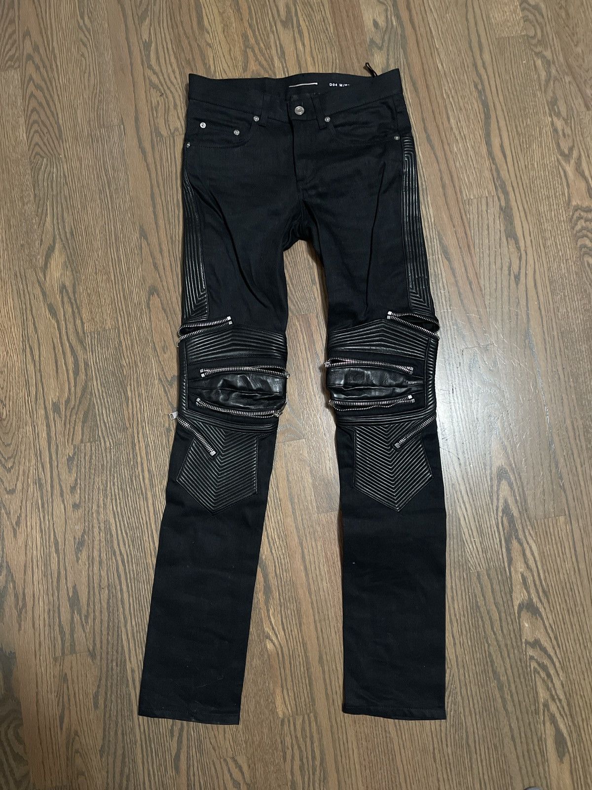 image of Hedi Slimane x YVES Saint Laurent Leather Zipper Biker Jeans in Black, Men's (Size 28)