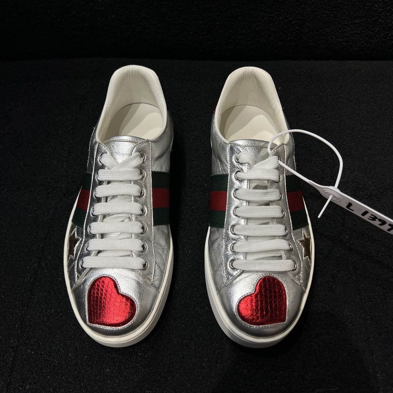Gucci Gucci Silver Casual Sneakers with Heart Design - Size US 8.5 / EU 41-42 - 2 Thumbnail