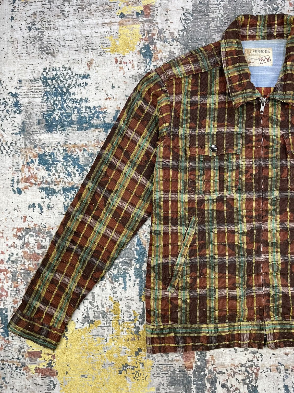 Japanese Brand Rush Hour Plaid Gold Thread Camo Print Shirt Jackets Size US M / EU 48-50 / 2 - 3 Thumbnail