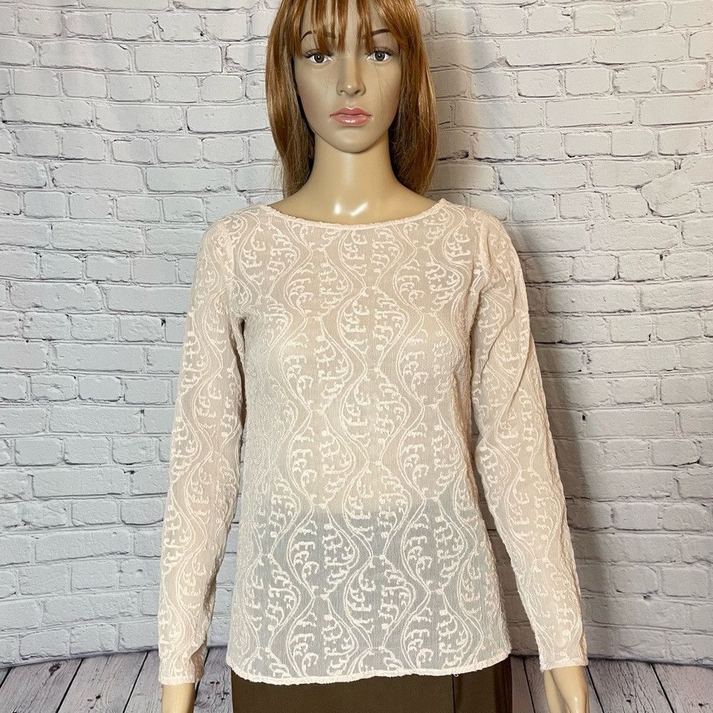 Loft Loft Light Pink Sheer Embroidered Long Sleeve Top Size XXSP Size XXS / US 00 / IT 34 - 1 Thumbnail