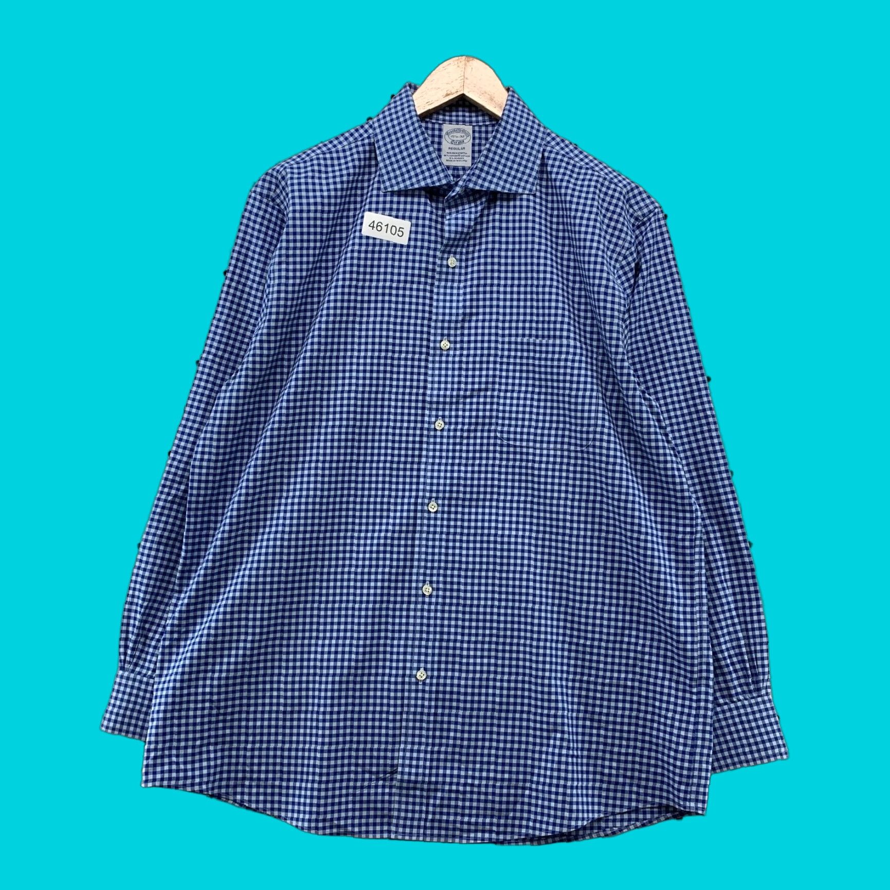 Brooks Brothers Brooks Brothers Button Shirt Mens Large Neck 15.5 32 Blue Check Non Iron Stretch Dress Shirt Regular Long Sleeve Mens Size US L / EU 52-54 / 3 - 1 Thumbnail