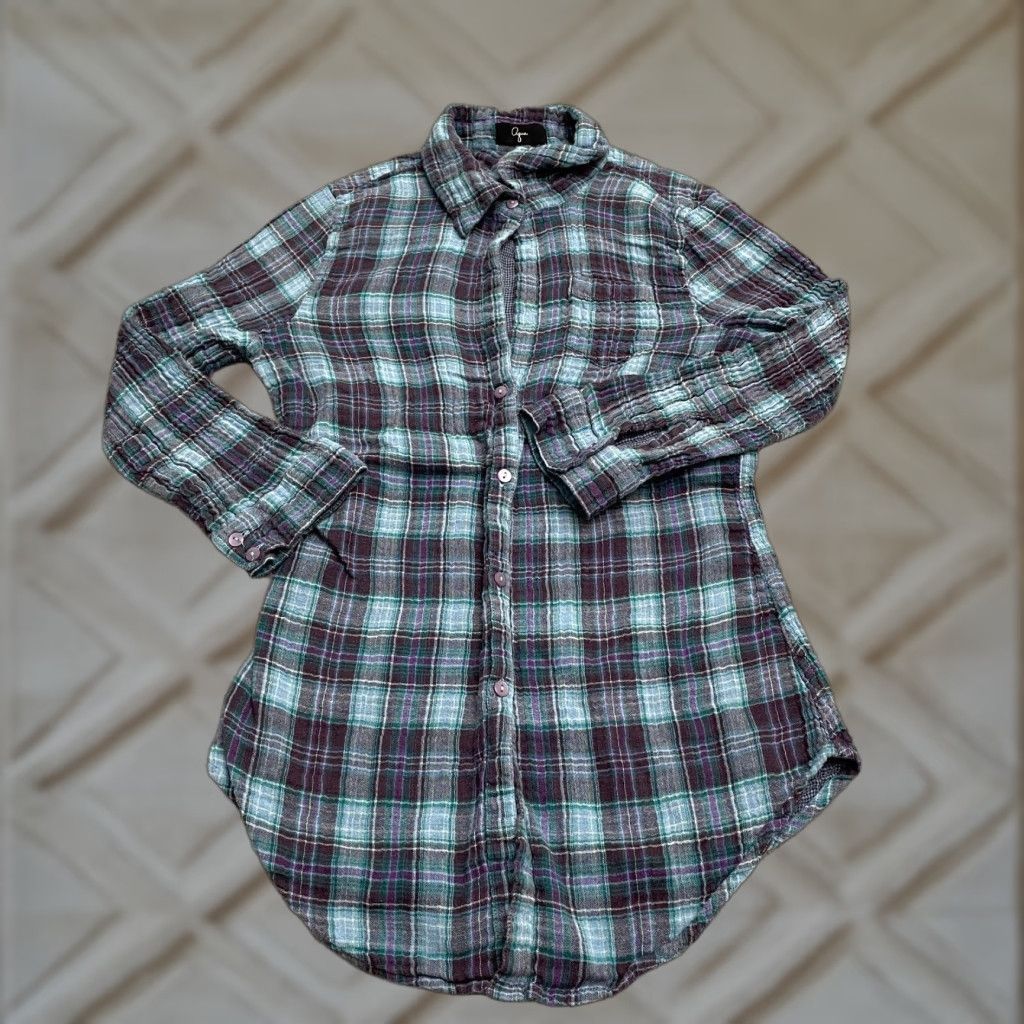 AQUA Aqua by Bloomingdale's Button-Down Shirt Women Small Multicolor Plaid Long Sleeve Size S / US 4 / IT 40 - 1 Thumbnail