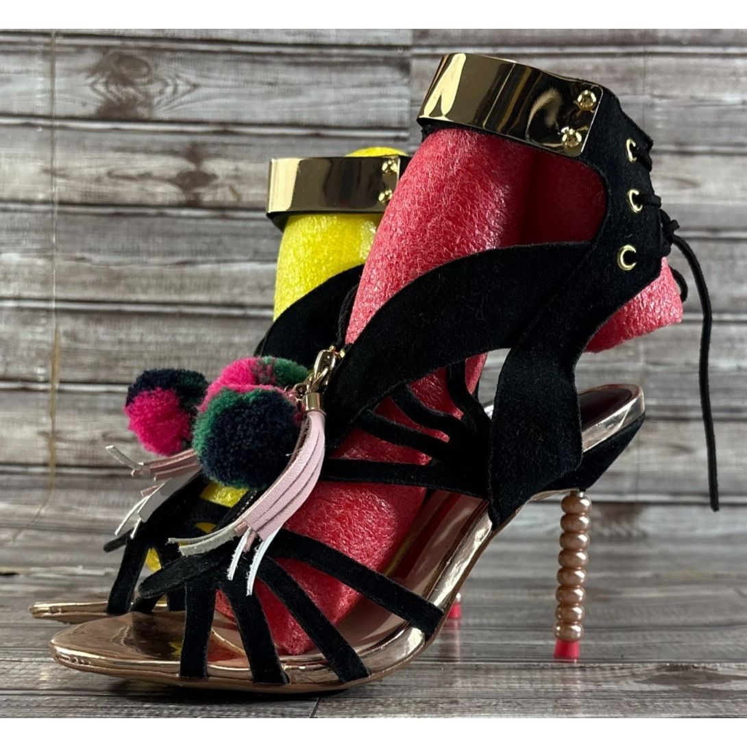 Sophia Webster Sophia Webster Gold Mirrored Leather Yasmina Pom Pom Sandals Size US 7 / IT 37 - 2 Thumbnail