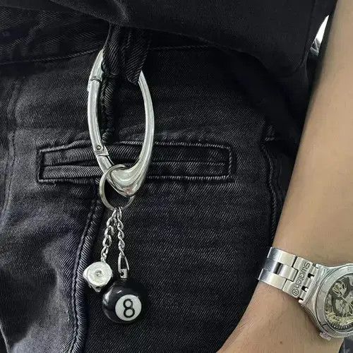 Designer × Japanese Brand Street Hip Hop Black 8 Silver Dice Keychain Size ONE SIZE - 2 Thumbnail
