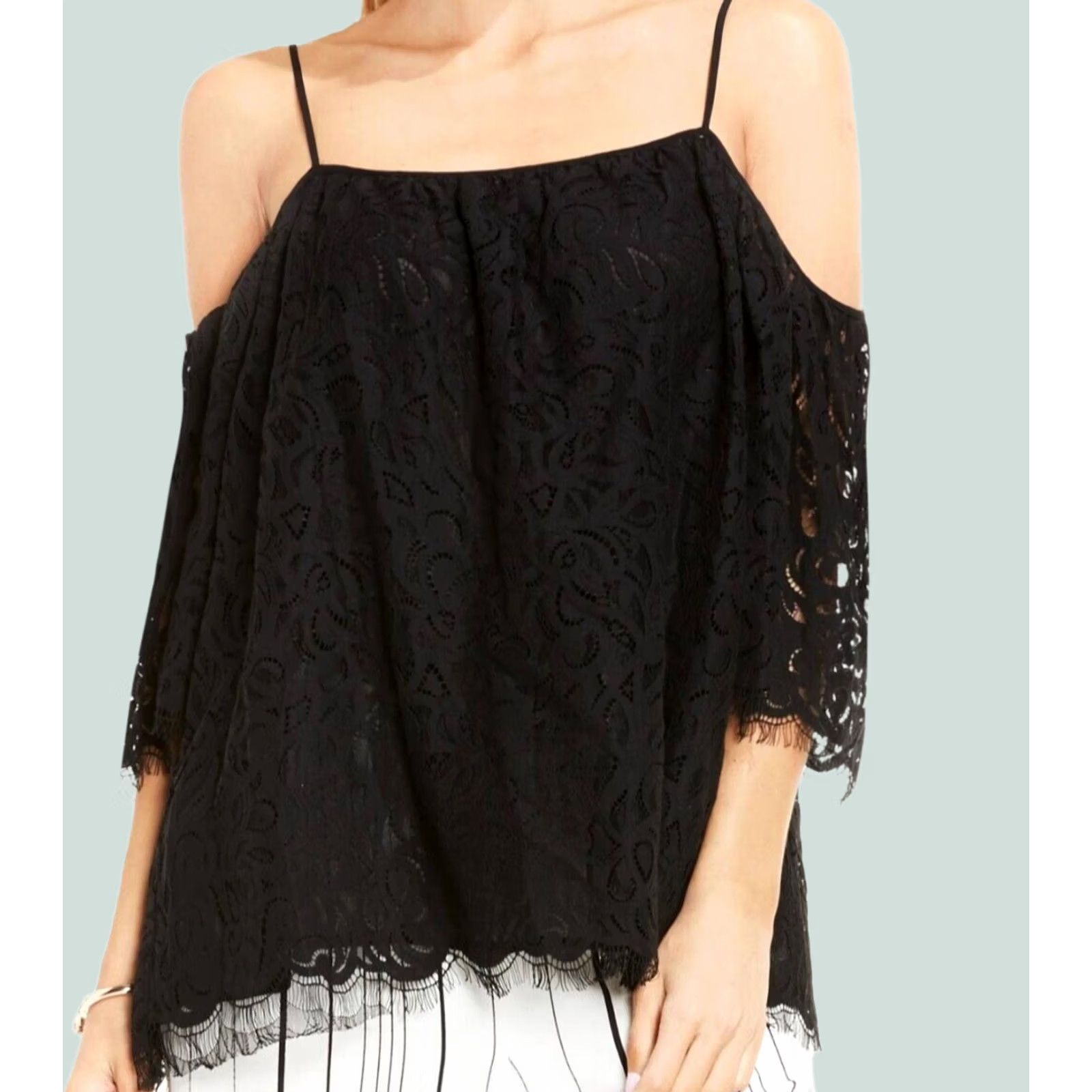 Vince Camuto Vince Camuto Black 3X Pale Dahlia Lace Cold Shoulder Top Womens NWT 24 Size XXL / US 16-18 / IT 52-54 - 1 Thumbnail