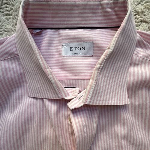 ETON Men's Dress Shirt Pink Striped Cotton Custom Made $450