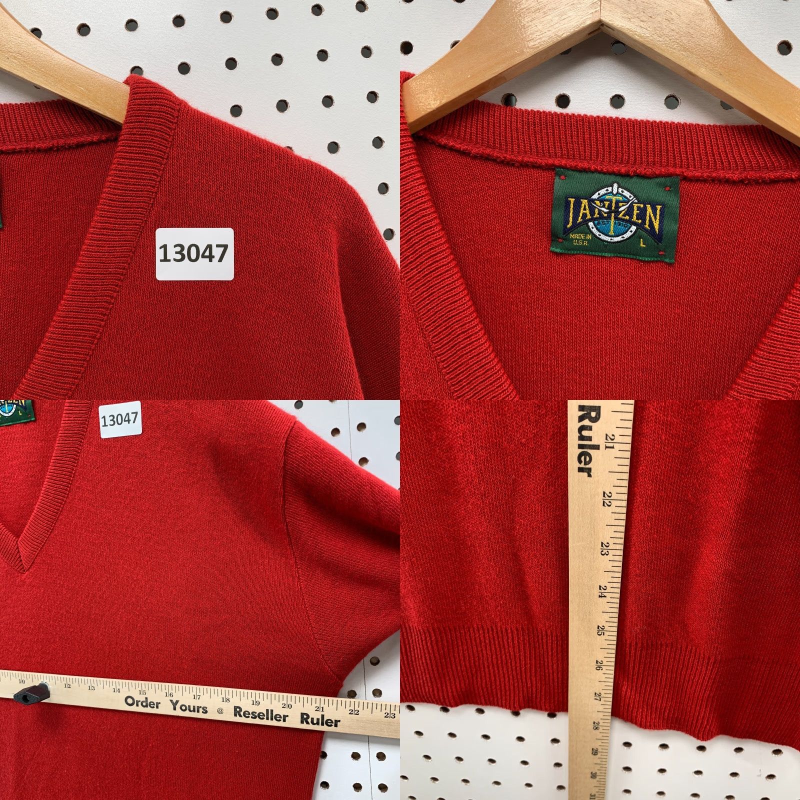 Jantzen VINTAGE Jantzen Sweater Knit V-Neck Red Mens Large 21.5x27 Acrylic USA Made Pullover Size US L / EU 52-54 / 3 - 8 Thumbnail