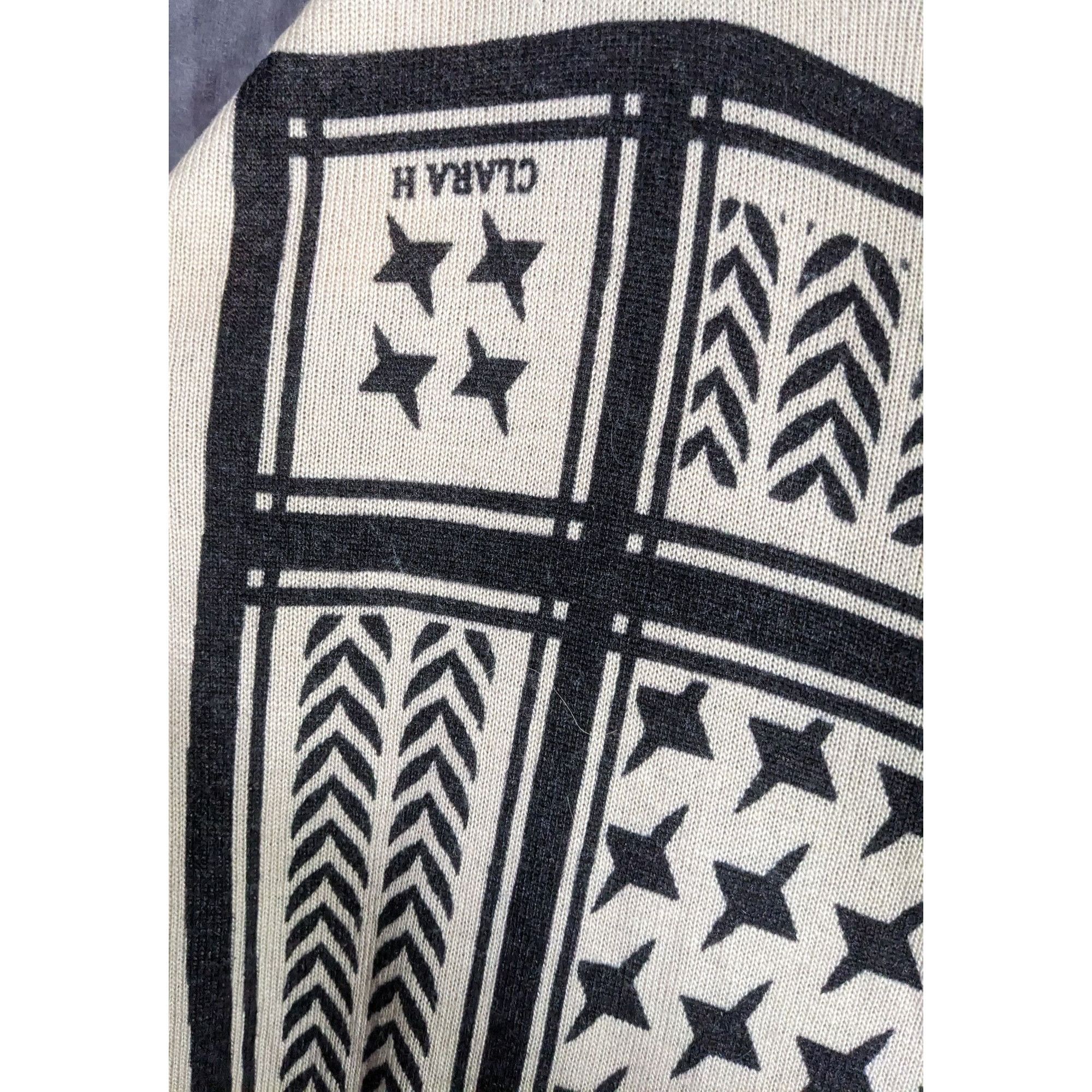 Other Clara H Star Pattern Beige & Black Knit Wrap Scarf Shawl 49x Size ONE SIZE - 8 Thumbnail