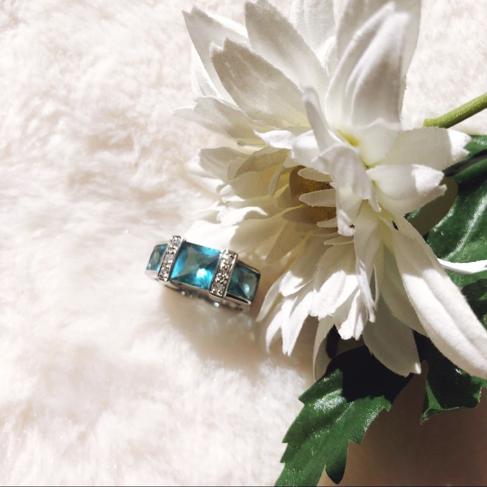 Other Sterling Silver Blue Crystal Band Ring Size ONE SIZE - 3 Thumbnail