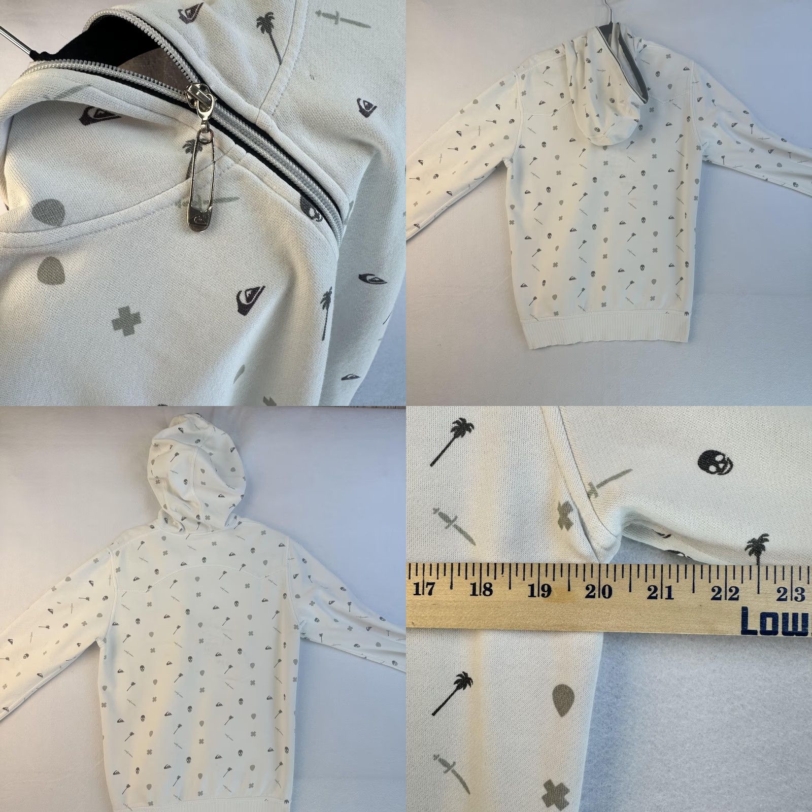 Quiksilver Quiksilver Hoodie Mens Medium White Full Zip Skull Palm Tree Sword Graphic Skate Shirt Size US M / EU 48-50 / 2 - 8 Thumbnail