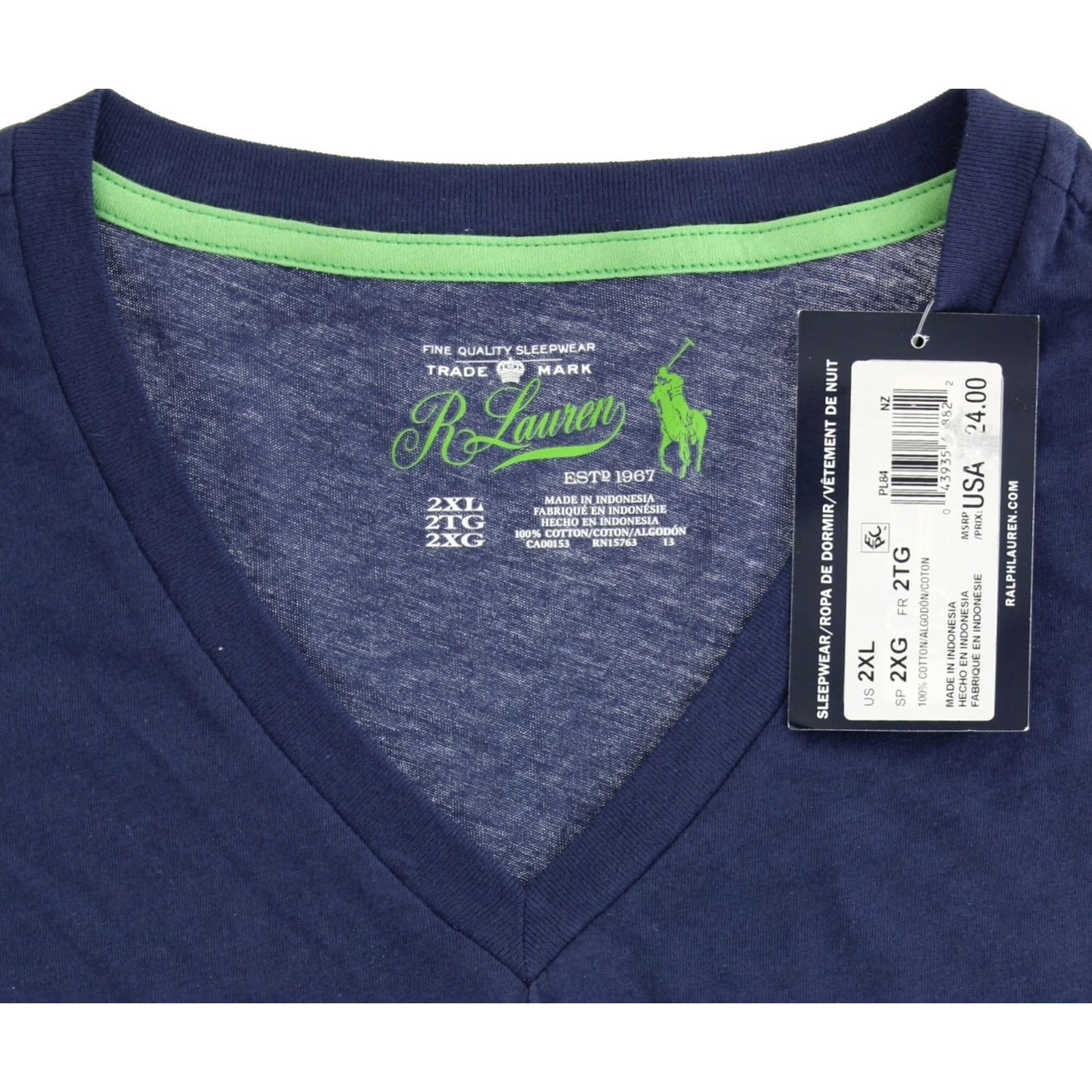 Polo Ralph Lauren Polo Ralph Lauren Sleepshirt Short Sleeve V-Neck 2XL Navy 100% Cotton Logo Polo Pony Mens Shirt Size US XXL / EU 58 / 5 - 2 Thumbnail