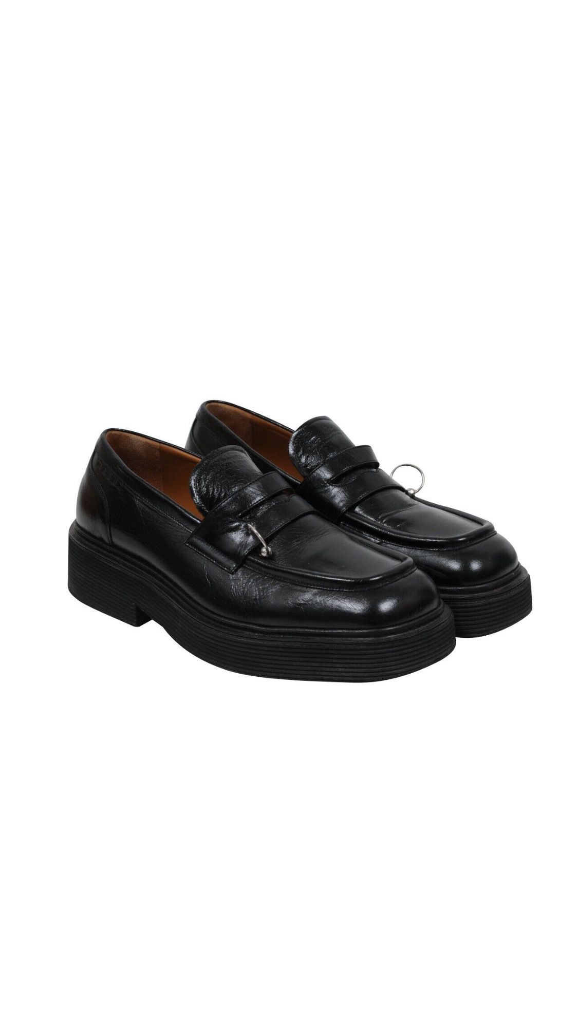 Pre-owned Marni Square Toe Platform Loafers Black Leather - 01920