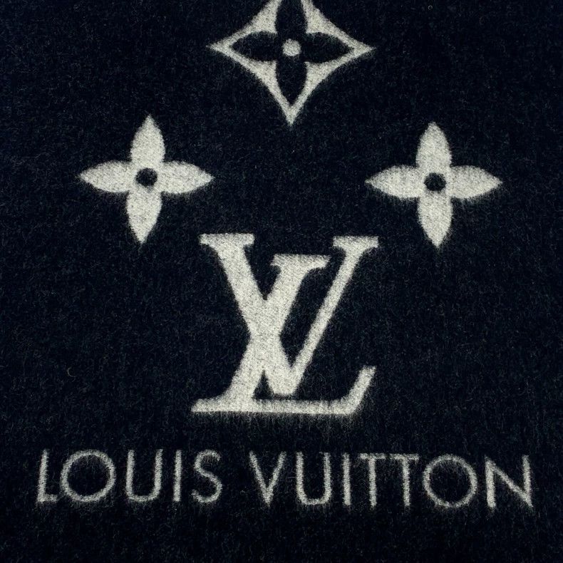 Louis Vuitton Louis Vuitton Black logo floral print cashmere tassel scar Size ONE SIZE - 4 Thumbnail