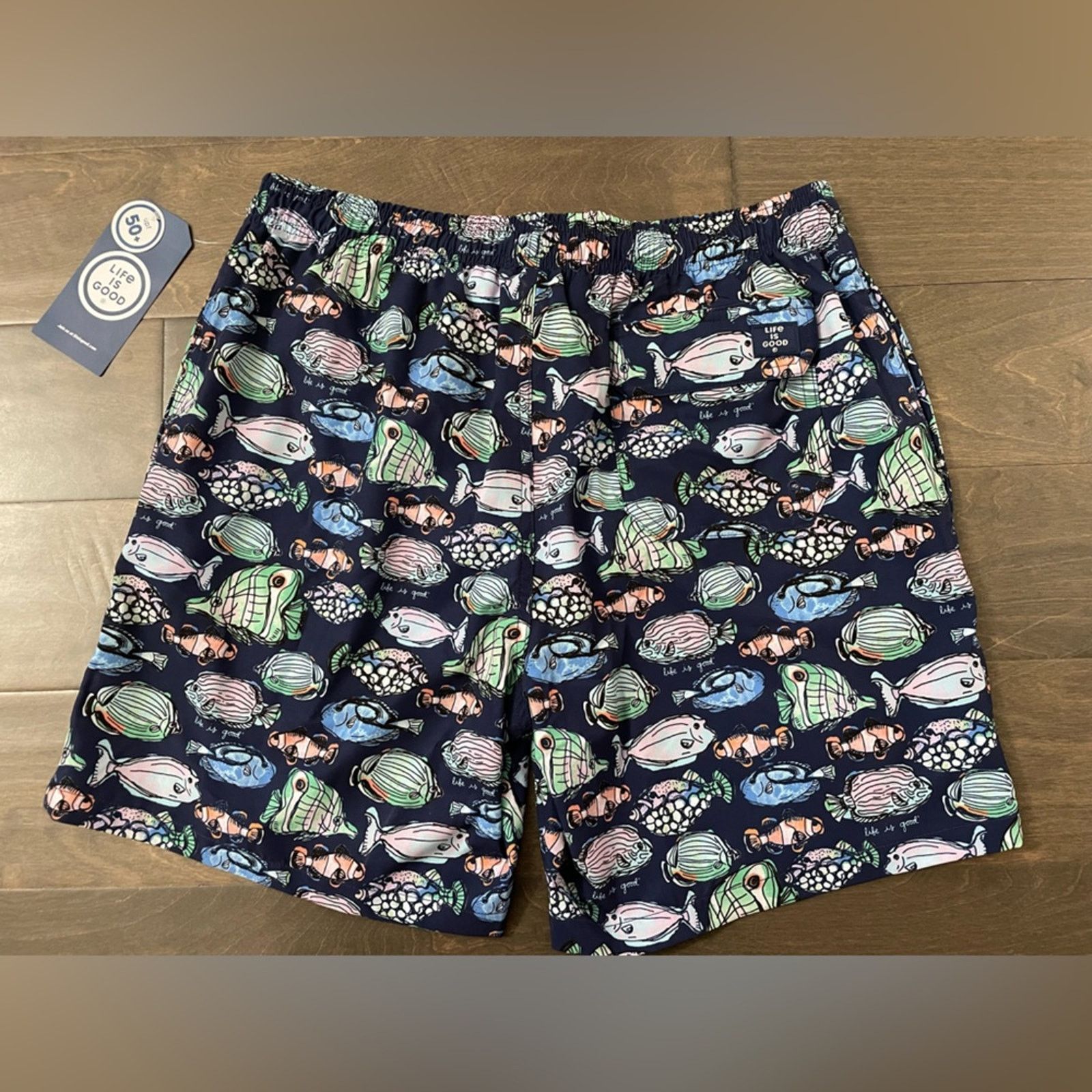 Life is Good Life Is Good Navy Whimsical Fish Swim Trunks Men Medium Size US 33 - 4 Thumbnail