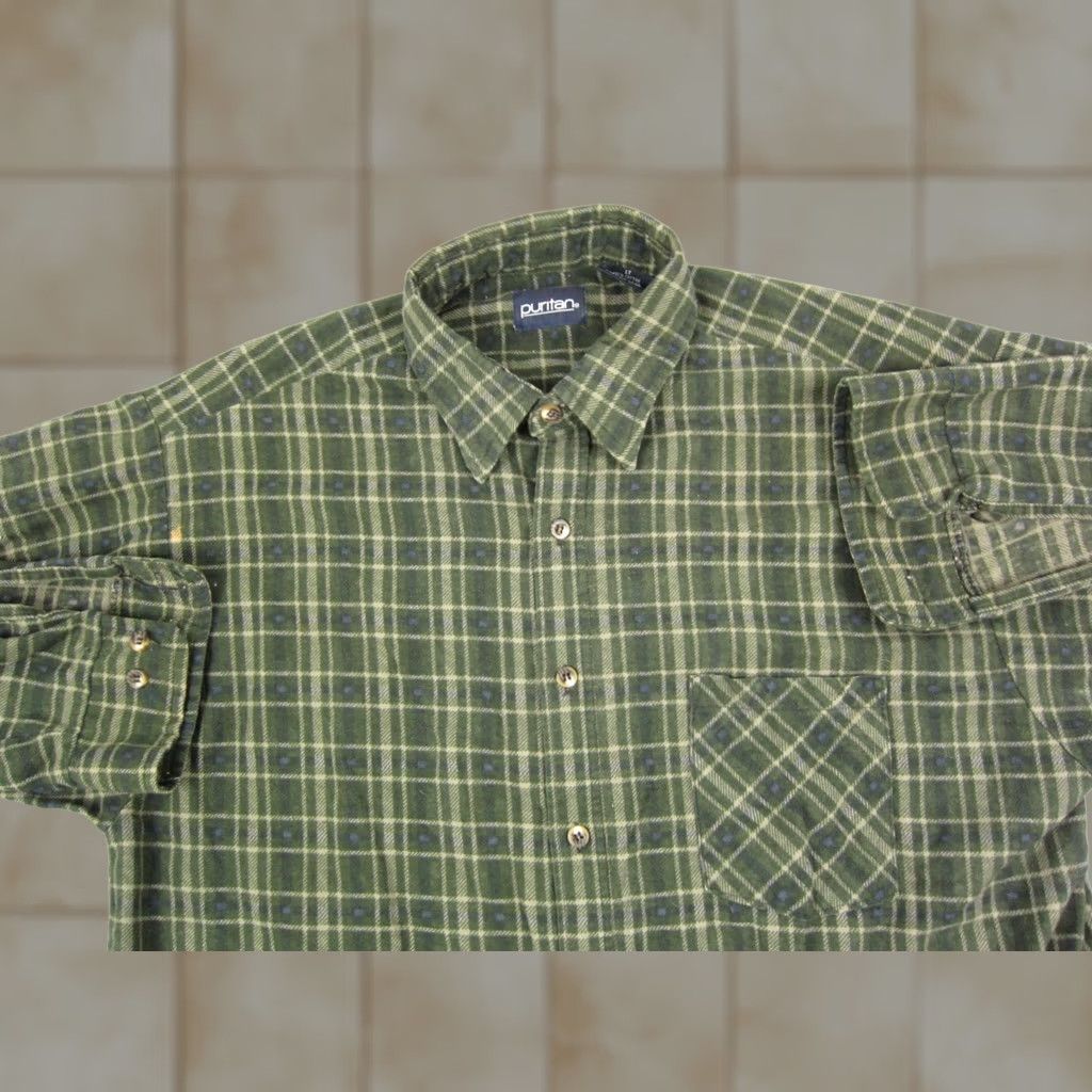 Vintage Vintage Puritan Flannel Shirt Adult Large Tall LT Green Plaid Mens Made in USA Size US L / EU 52-54 / 3 - 1 Thumbnail
